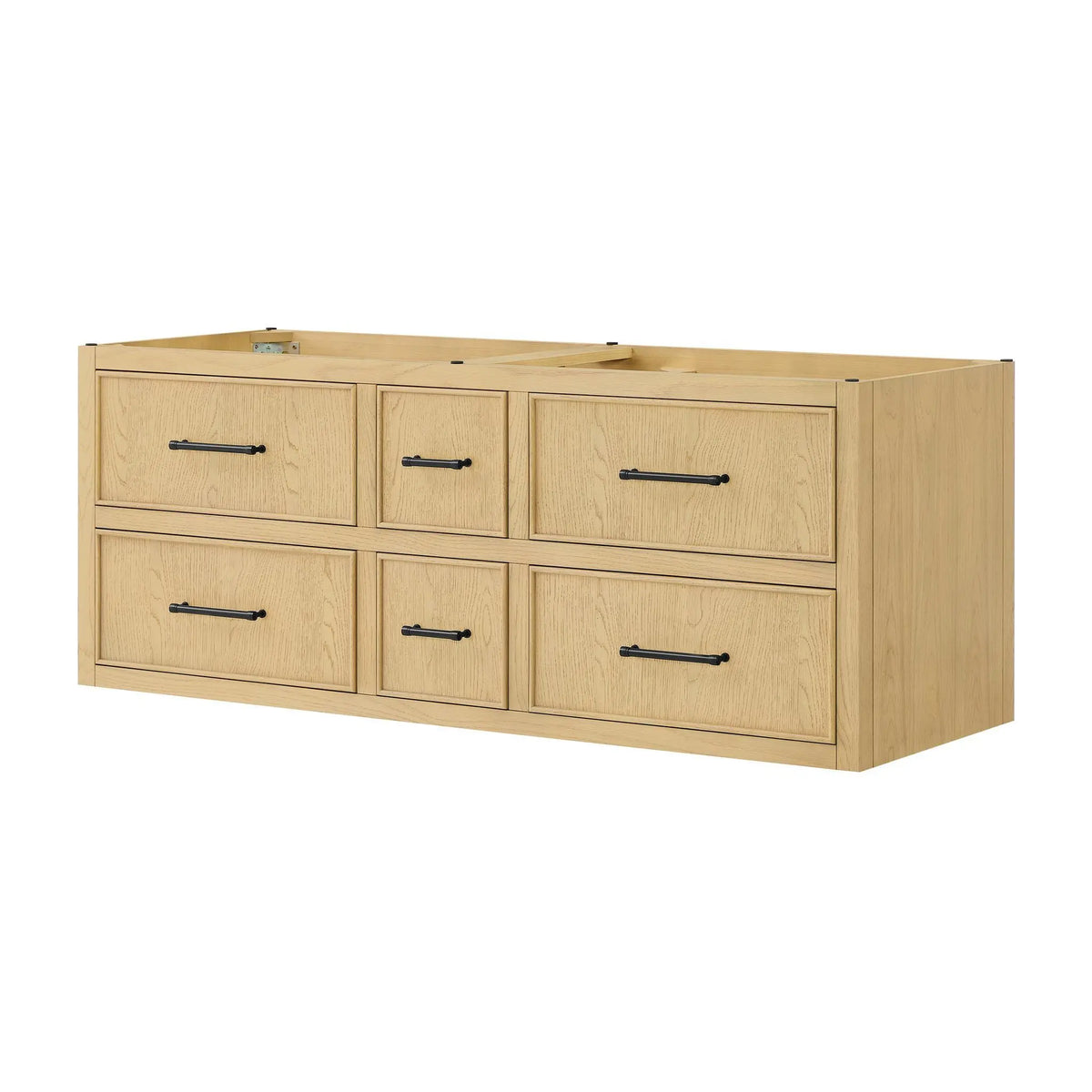 60" Isola Double Wall Mounted Bathroom Vanity Scandinavian Oak Matte Black Trim by wyndham View 20