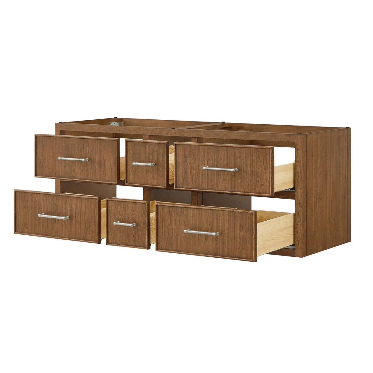 60" Isola Double Wall Mounted Bathroom Vanity Toasted Walnut Brushed Nickel Trim by wyndham View 18