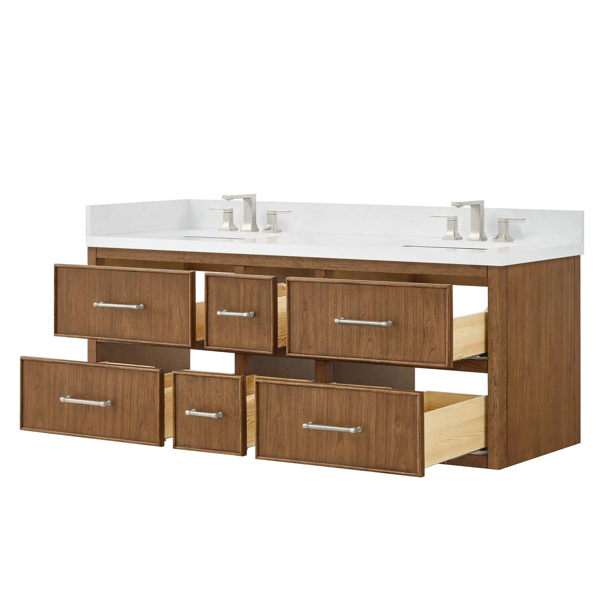 60" Isola Double Wall Mounted Bathroom Vanity Toasted Walnut Brushed Nickel Trim by wyndham View 7