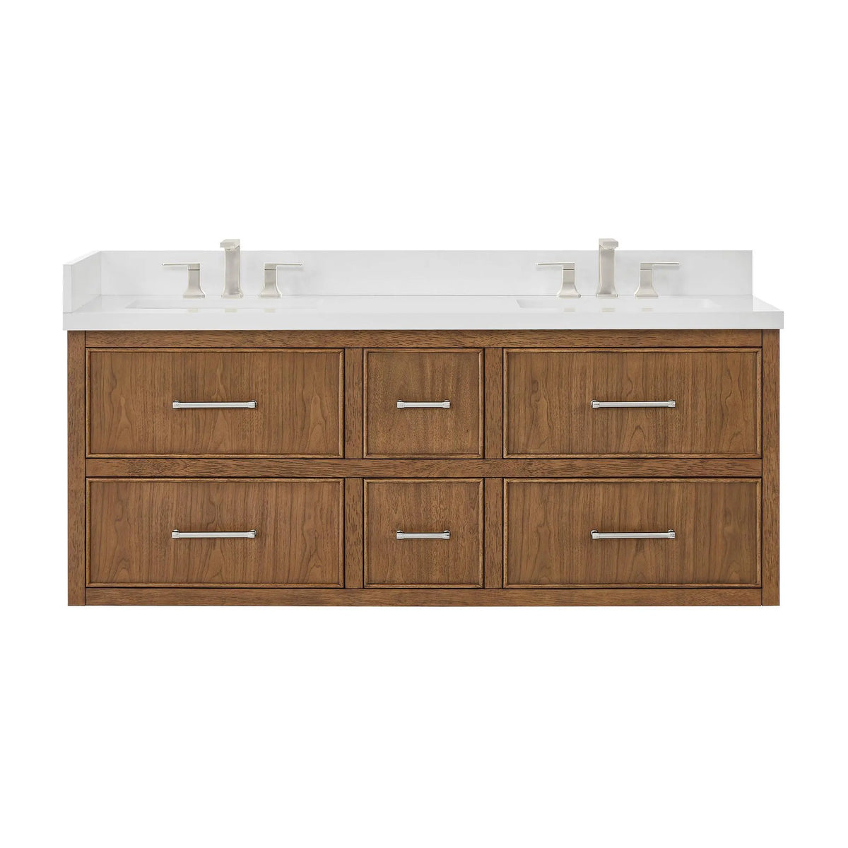 60" Isola Double Wall Mounted Bathroom Vanity Toasted Walnut Brushed Nickel Trim by wyndham View 13