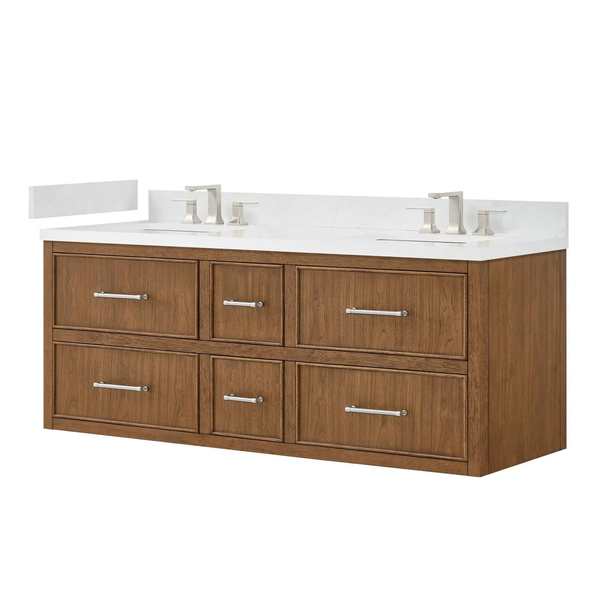 60" Isola Double Wall Mounted Bathroom Vanity Toasted Walnut Brushed Nickel Trim by wyndham View 8