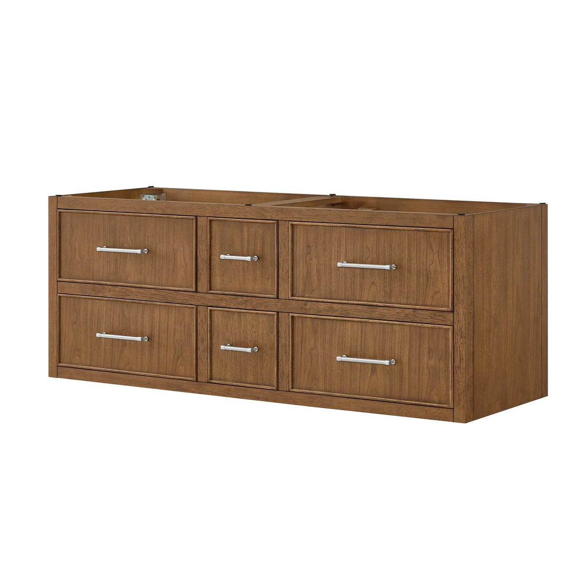 60" Isola Double Wall Mounted Bathroom Vanity Toasted Walnut Brushed Nickel Trim by wyndham View 20