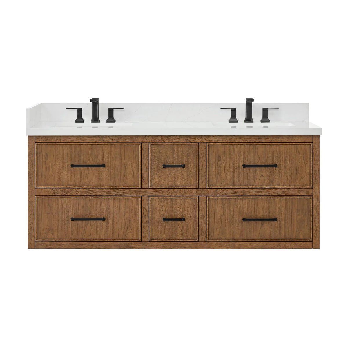 60" Isola Double Wall Mounted Bathroom Vanity Toasted Walnut Matte Black Trim by wyndham View 5