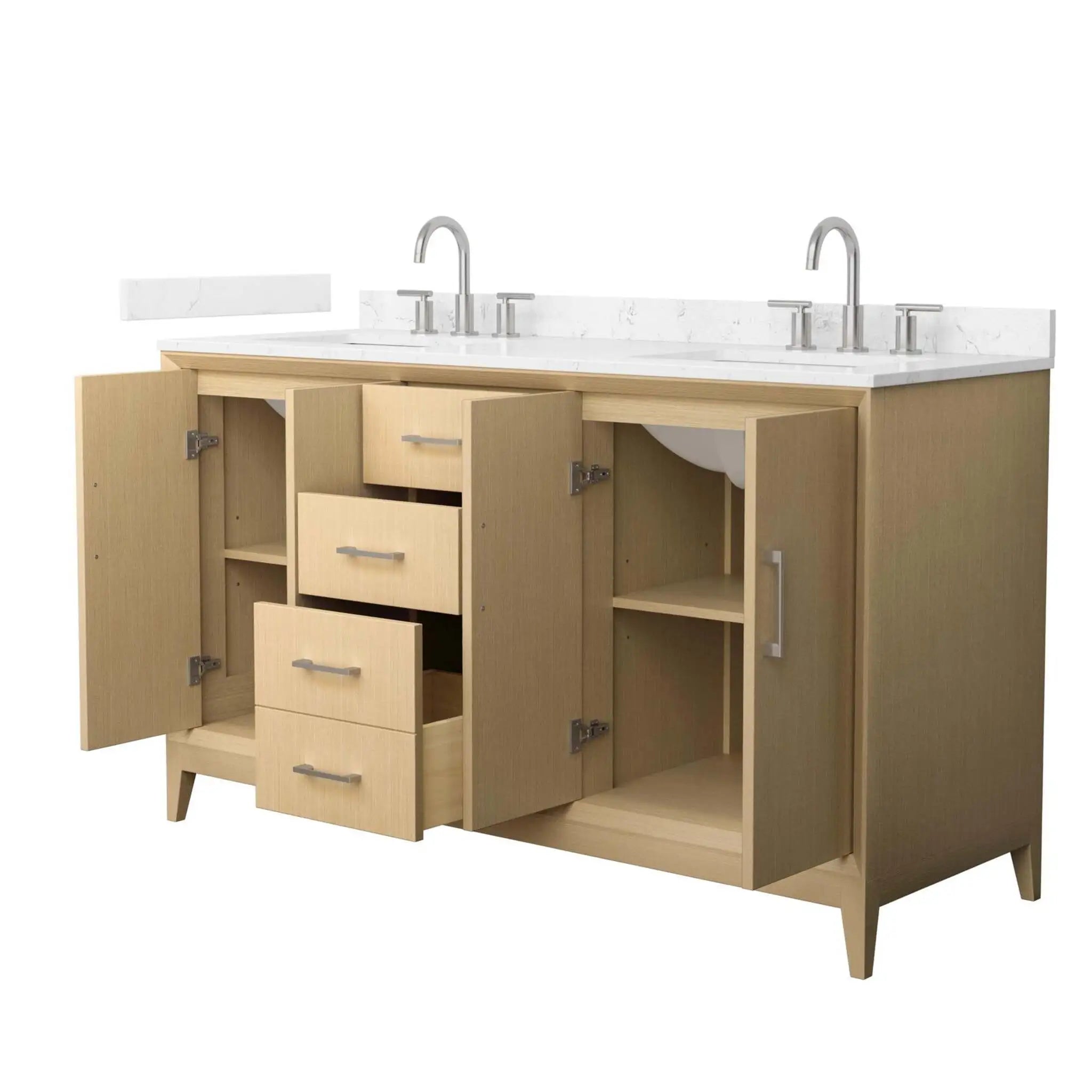60" Janna Double Bathroom Vanity in White Oak with Brushed Nickel Trim by Wyndham