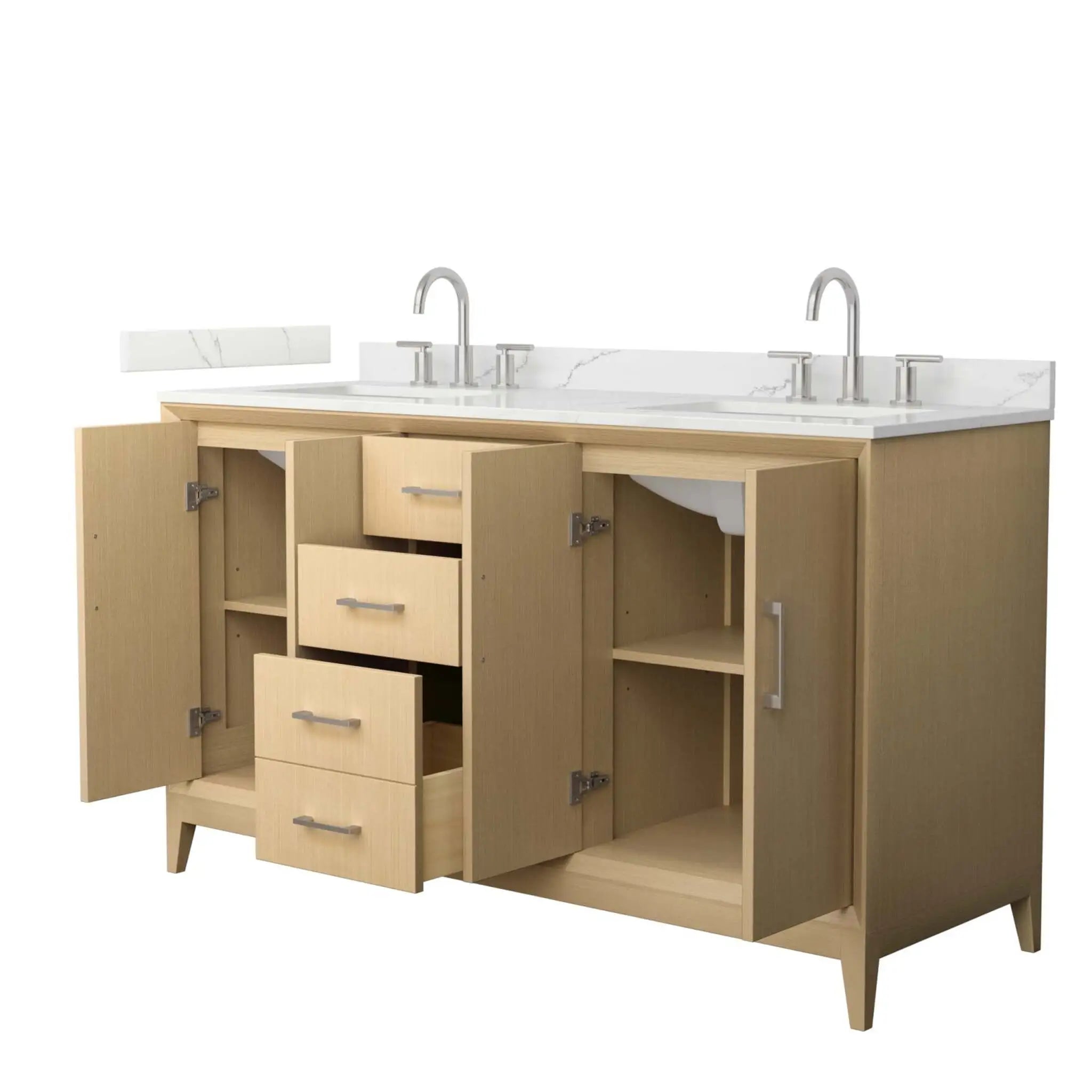60" Janna Double Bathroom Vanity in White Oak with Brushed Nickel Trim by Wyndham
