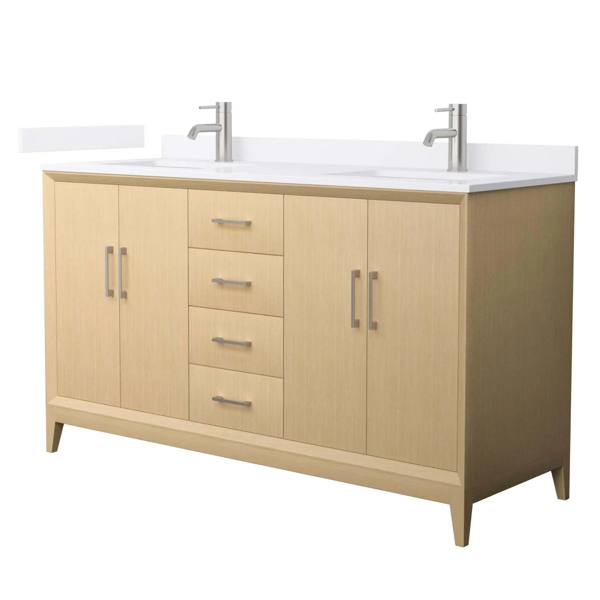 60" Janna Double Bathroom Vanity in White Oak with Brushed Nickel Trim by Wyndham