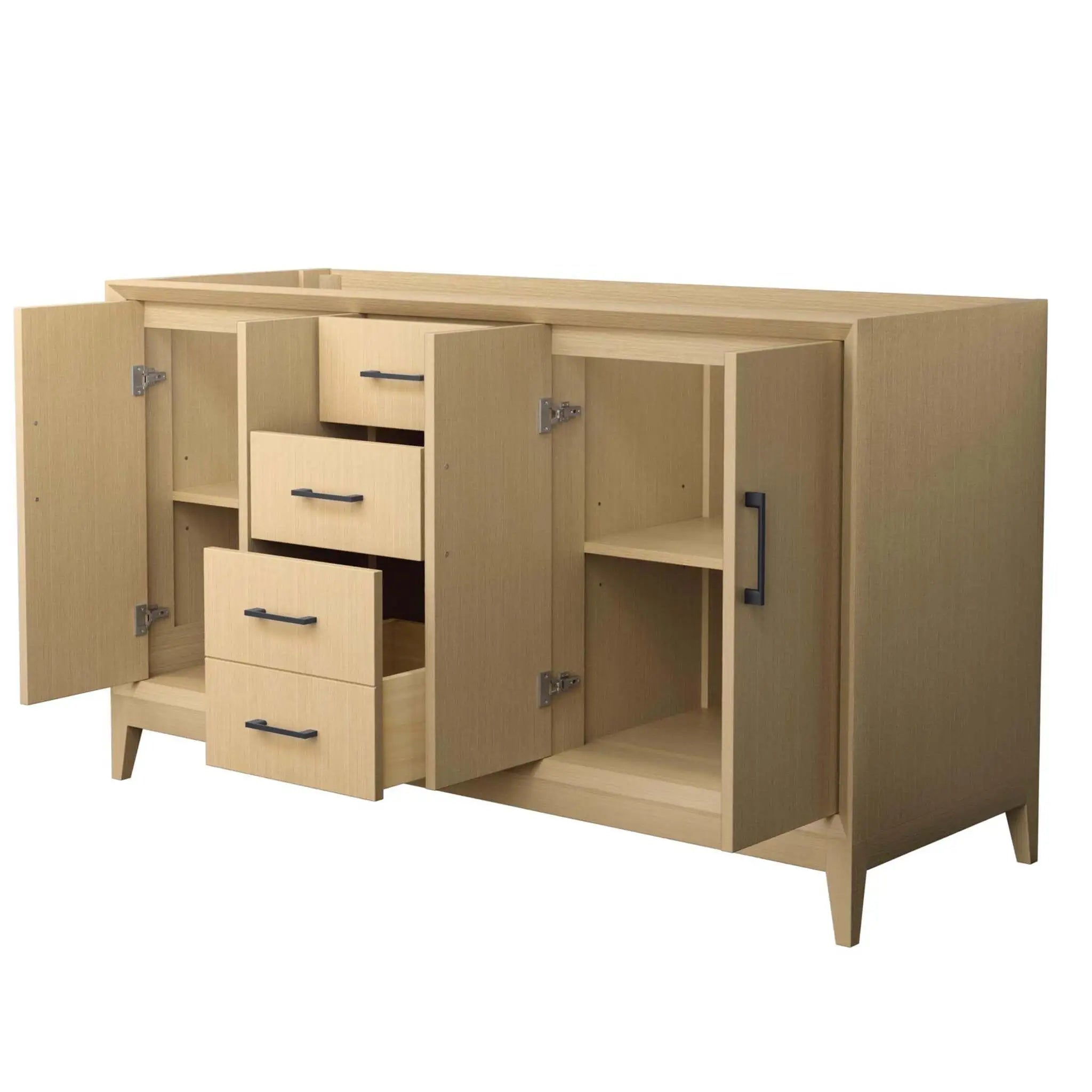 60" Janna Double Bathroom Vanity in White Oak with Matte Black Trim by Wyndham