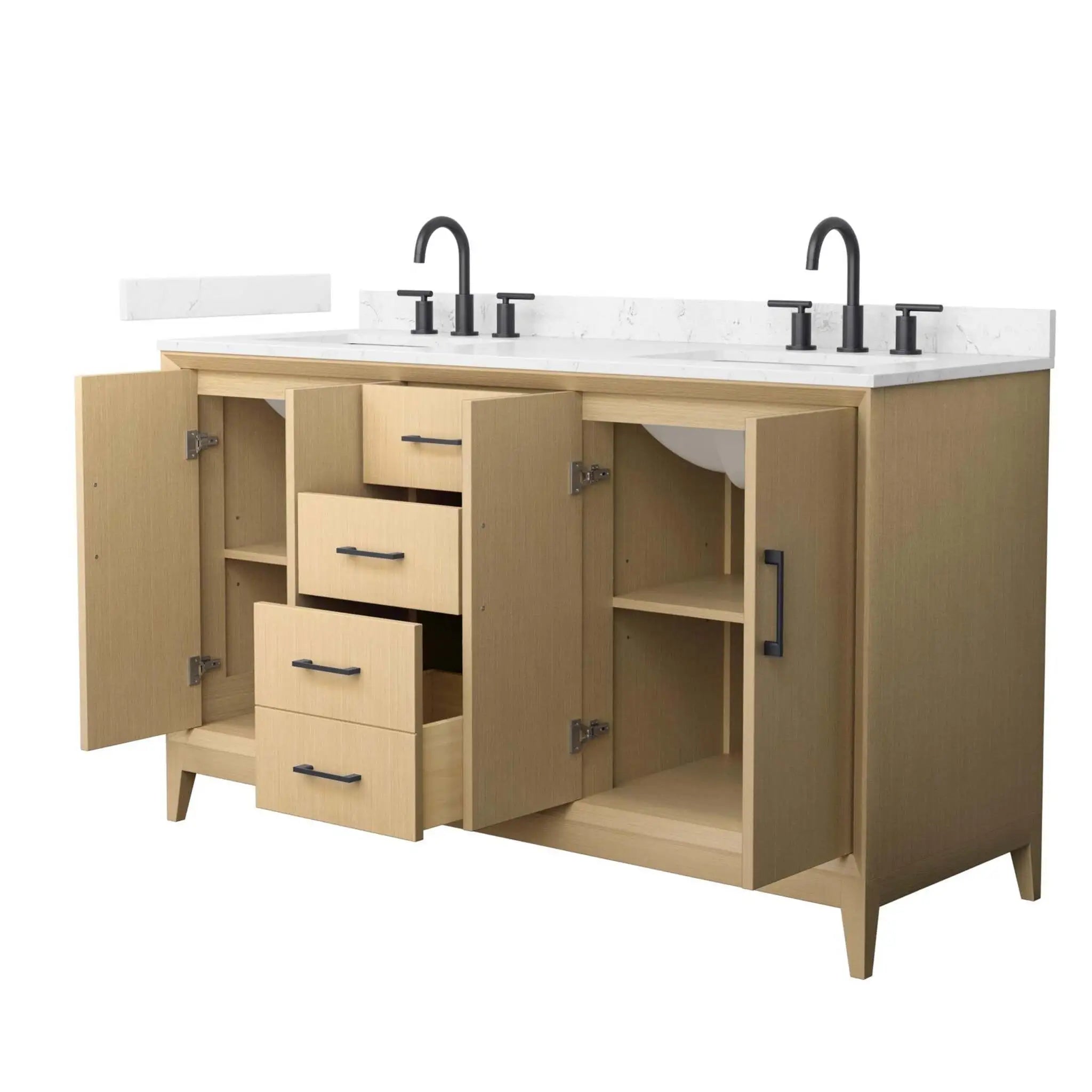 60" Janna Double Bathroom Vanity in White Oak with Matte Black Trim by Wyndham
