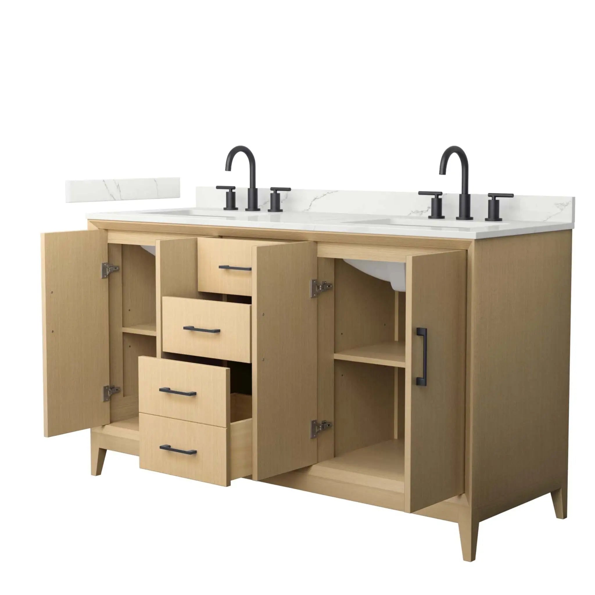 60" Janna Double Bathroom Vanity in White Oak with Matte Black Trim by Wyndham