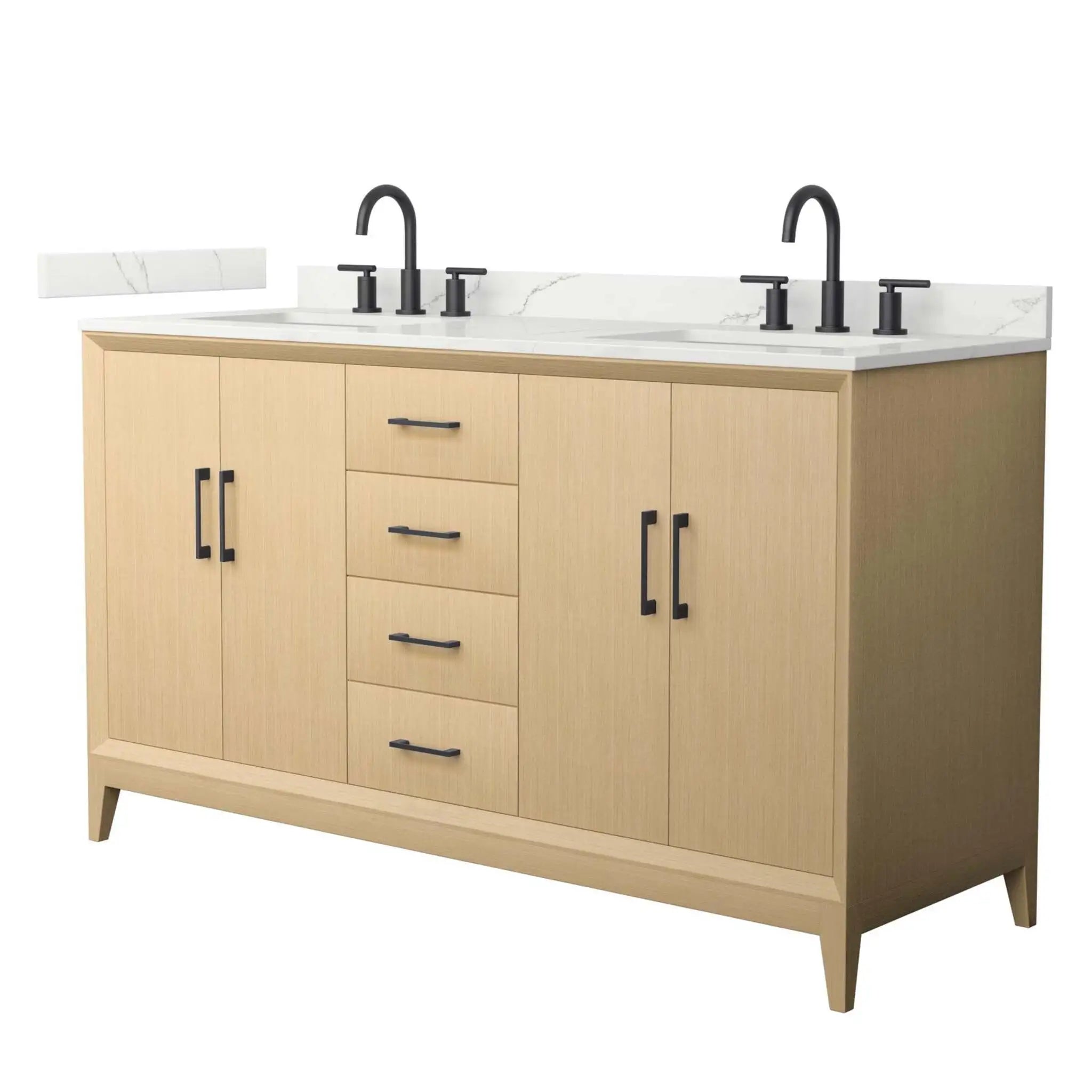 60" Janna Double Bathroom Vanity in White Oak with Matte Black Trim by Wyndham