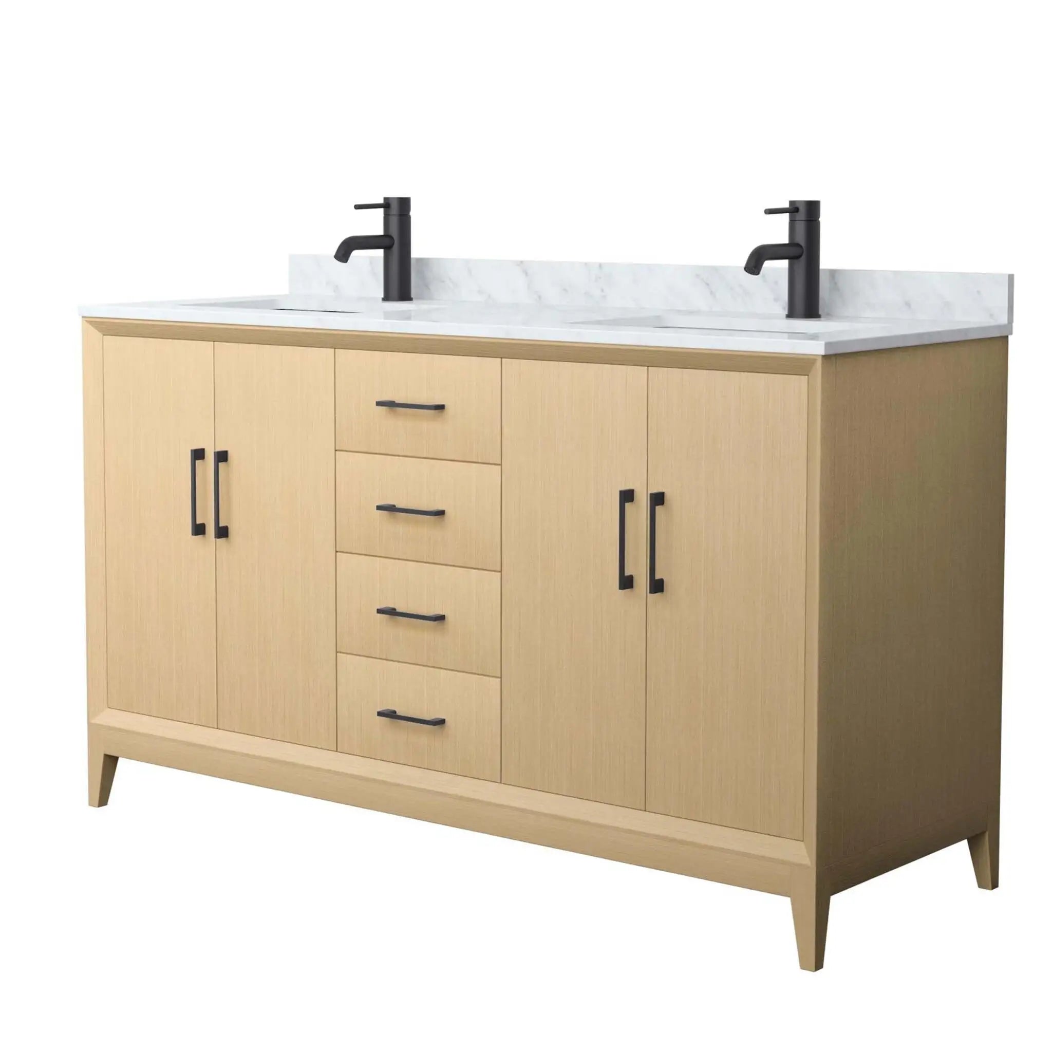 60" Janna Double Bathroom Vanity in White Oak with Matte Black Trim by Wyndham