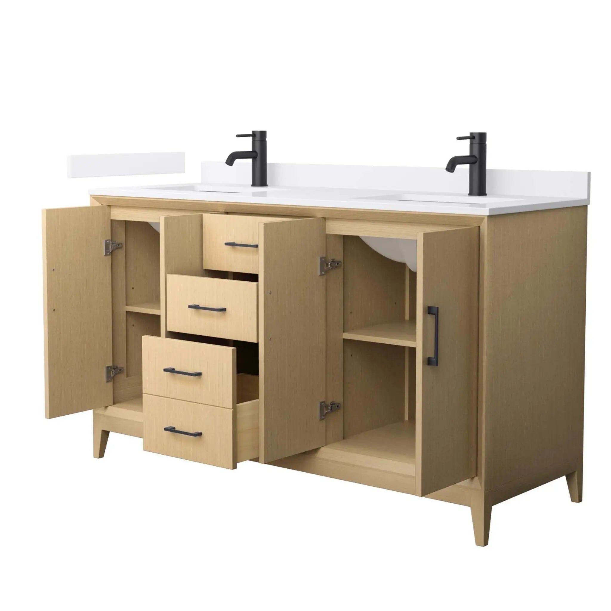 60" Janna Double Bathroom Vanity in White Oak with Matte Black Trim by Wyndham