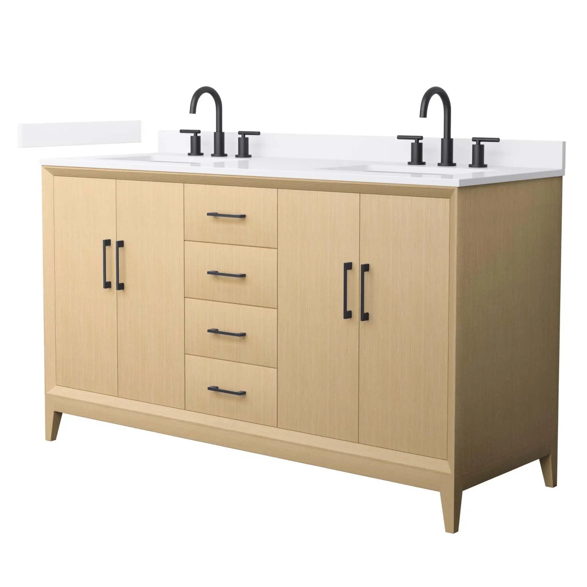 60" Janna Double Bathroom Vanity in White Oak with Matte Black Trim by Wyndham