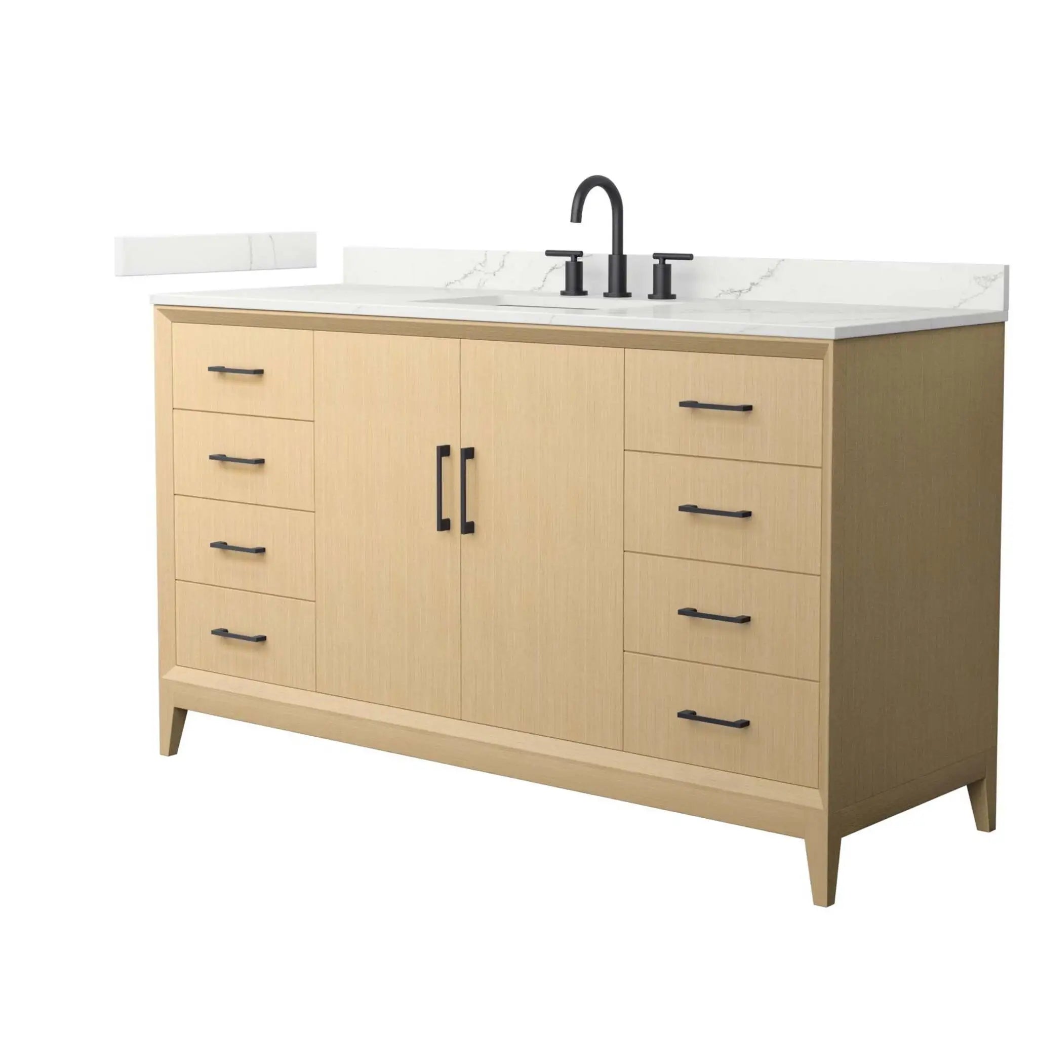 60" Janna Single Bathroom Vanity in White Oak with Matte Black Trim by Wyndham