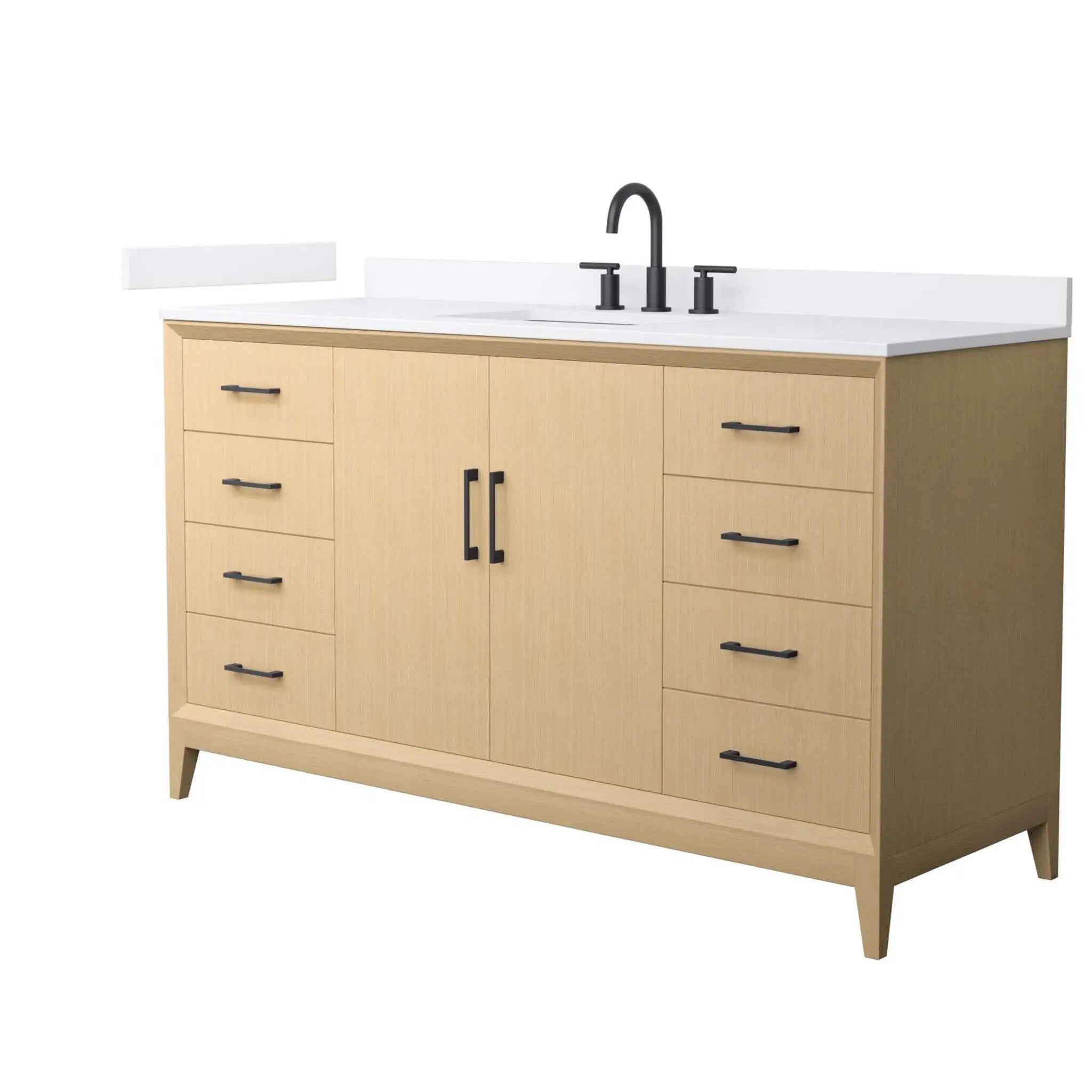 60" Janna Single Bathroom Vanity in White Oak with Matte Black Trim by Wyndham