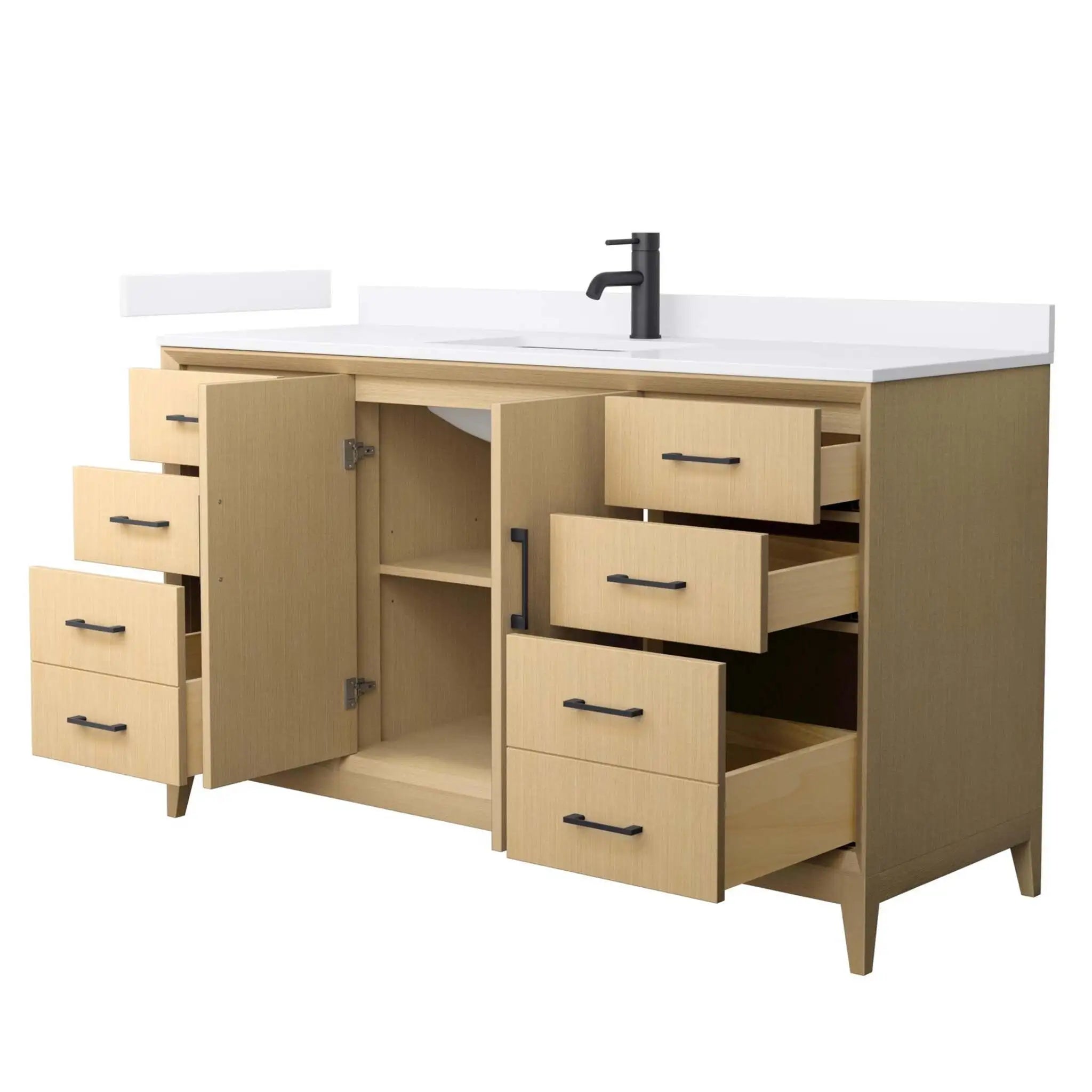 60" Janna Single Bathroom Vanity in White Oak with Matte Black Trim by Wyndham