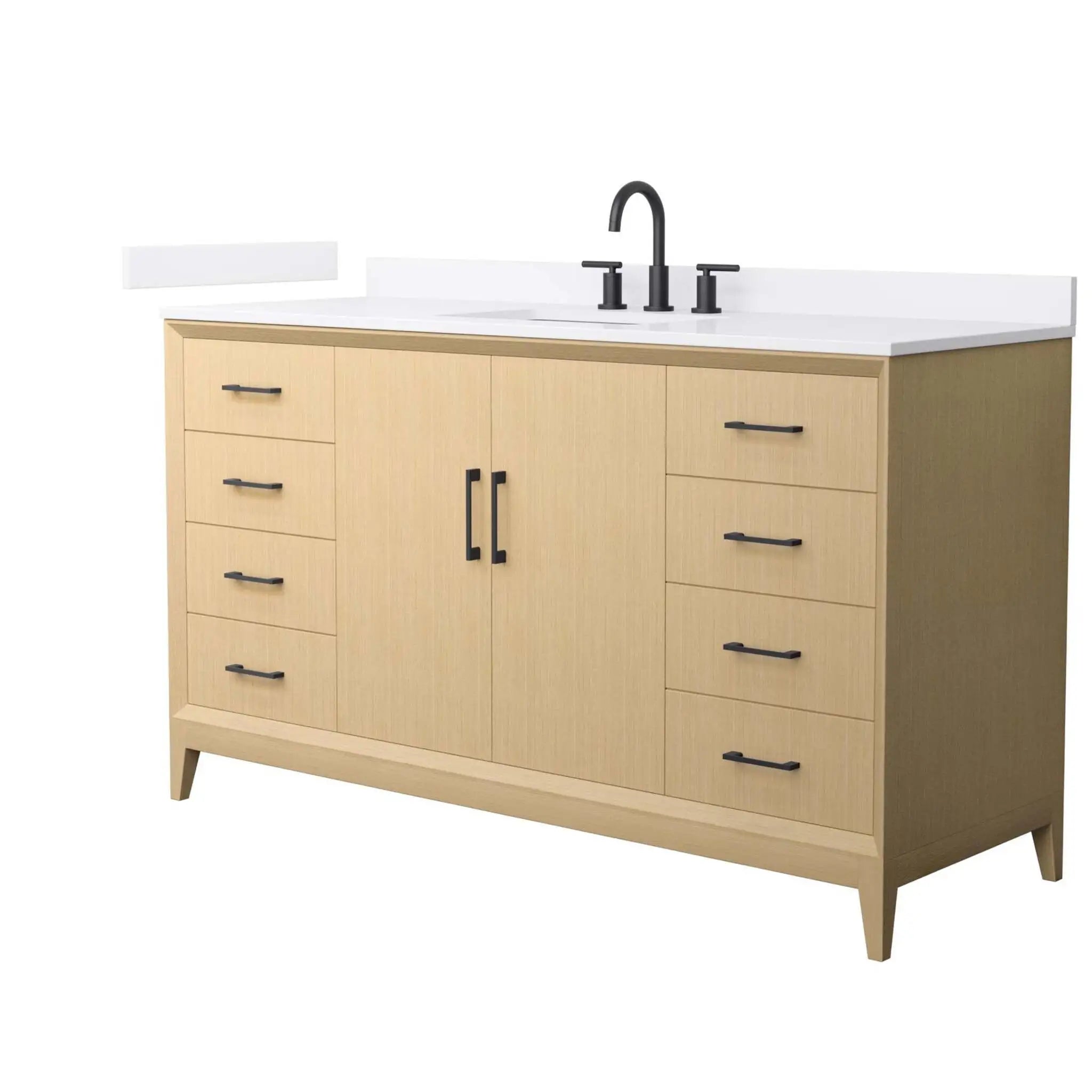60" Janna Single Bathroom Vanity in White Oak with Matte Black Trim by Wyndham