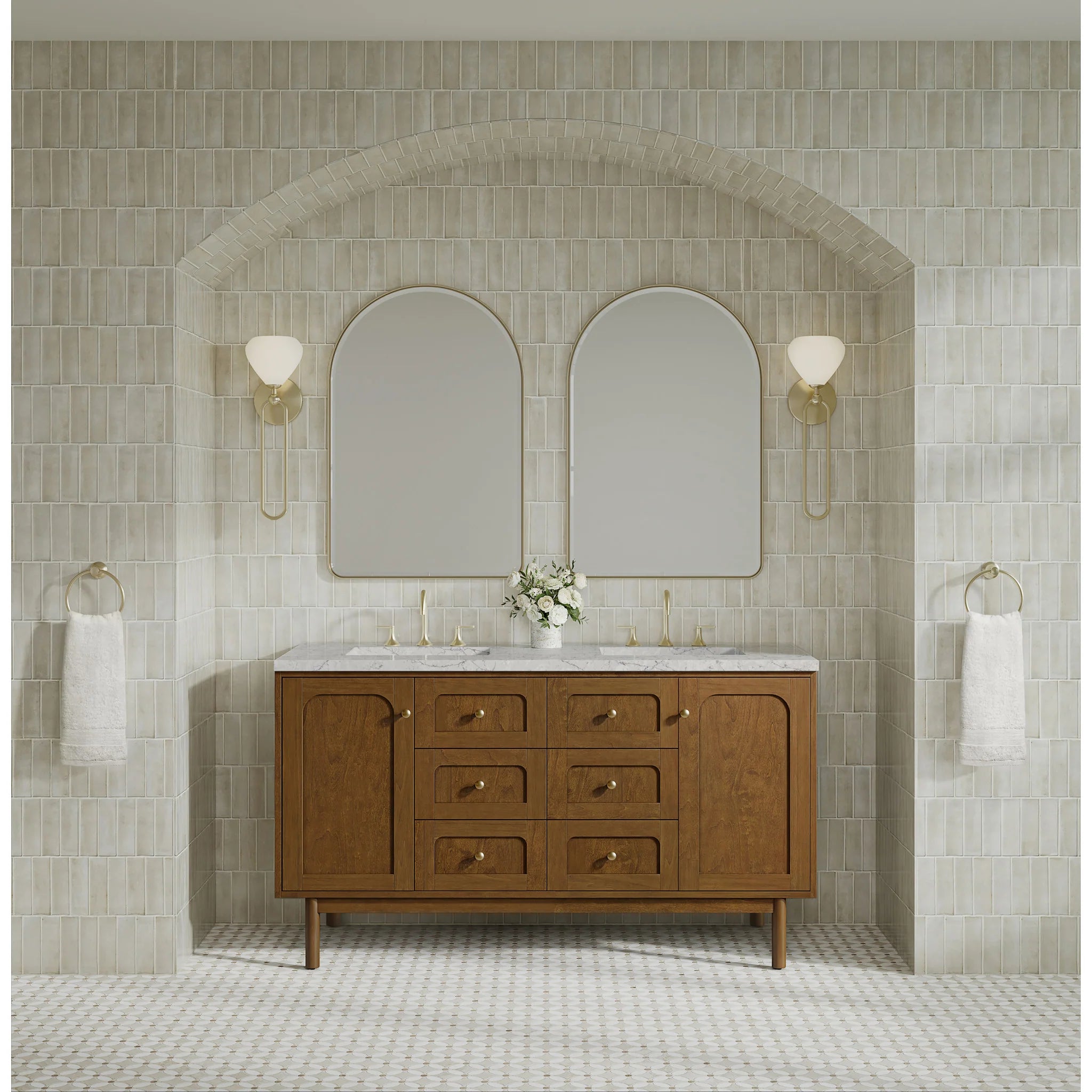 60" Laurent Double Vanity in Honey Oak w/FreePower Wireless Charger by James Martin Vanities-Eternal Jasmine Pearl Silestone 3