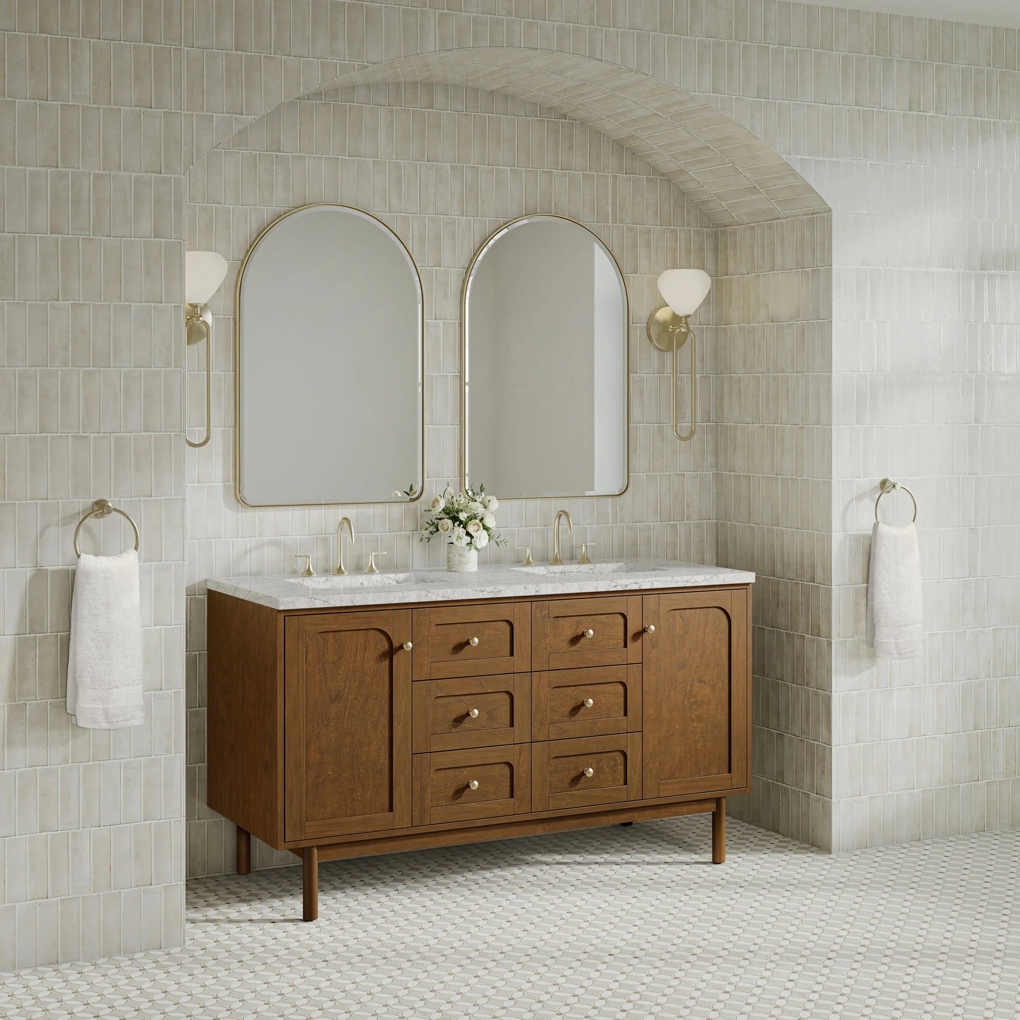 60" Laurent Double Vanity in Honey Oak w/FreePower Wireless Charger by James Martin Vanities-Eternal Jasmine Pearl Silestone 4