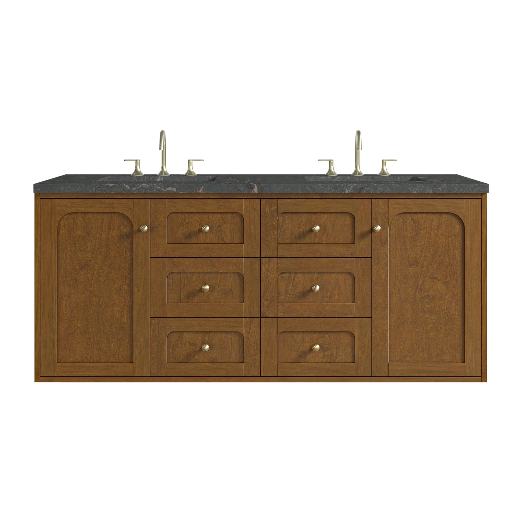 60" Laurent Double Vanity in Honey Oak w/FreePower Wireless Charger by James Martin Vanities-Parisien Bleu Silestone 1