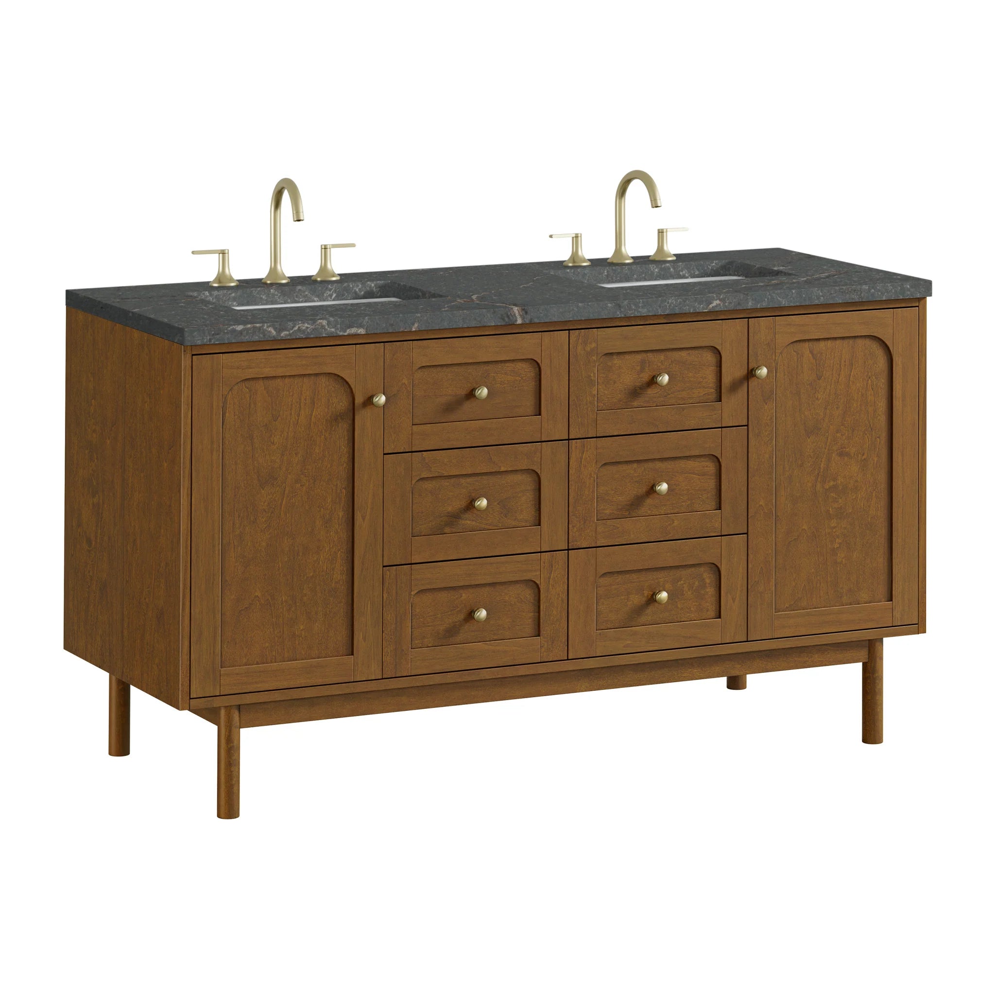 60" Laurent Double Vanity in Honey Oak w/FreePower Wireless Charger by James Martin Vanities-Parisien Bleu Silestone 17