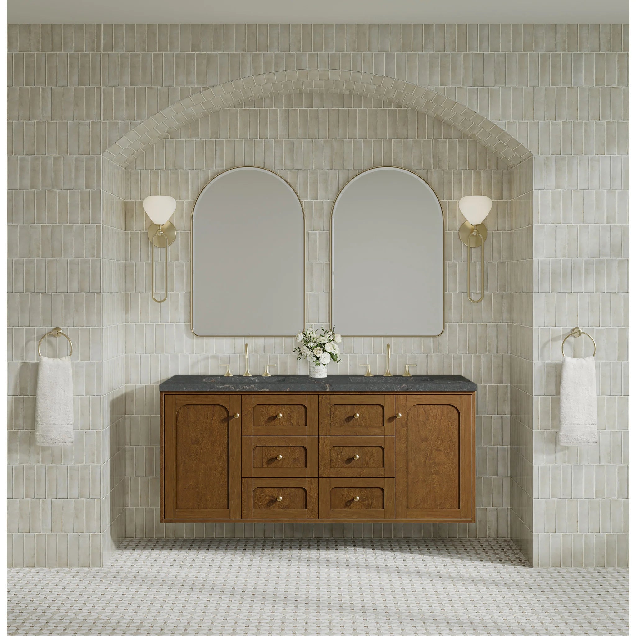 60" Laurent Double Vanity in Honey Oak w/FreePower Wireless Charger by James Martin Vanities-Parisien Bleu Silestone 2