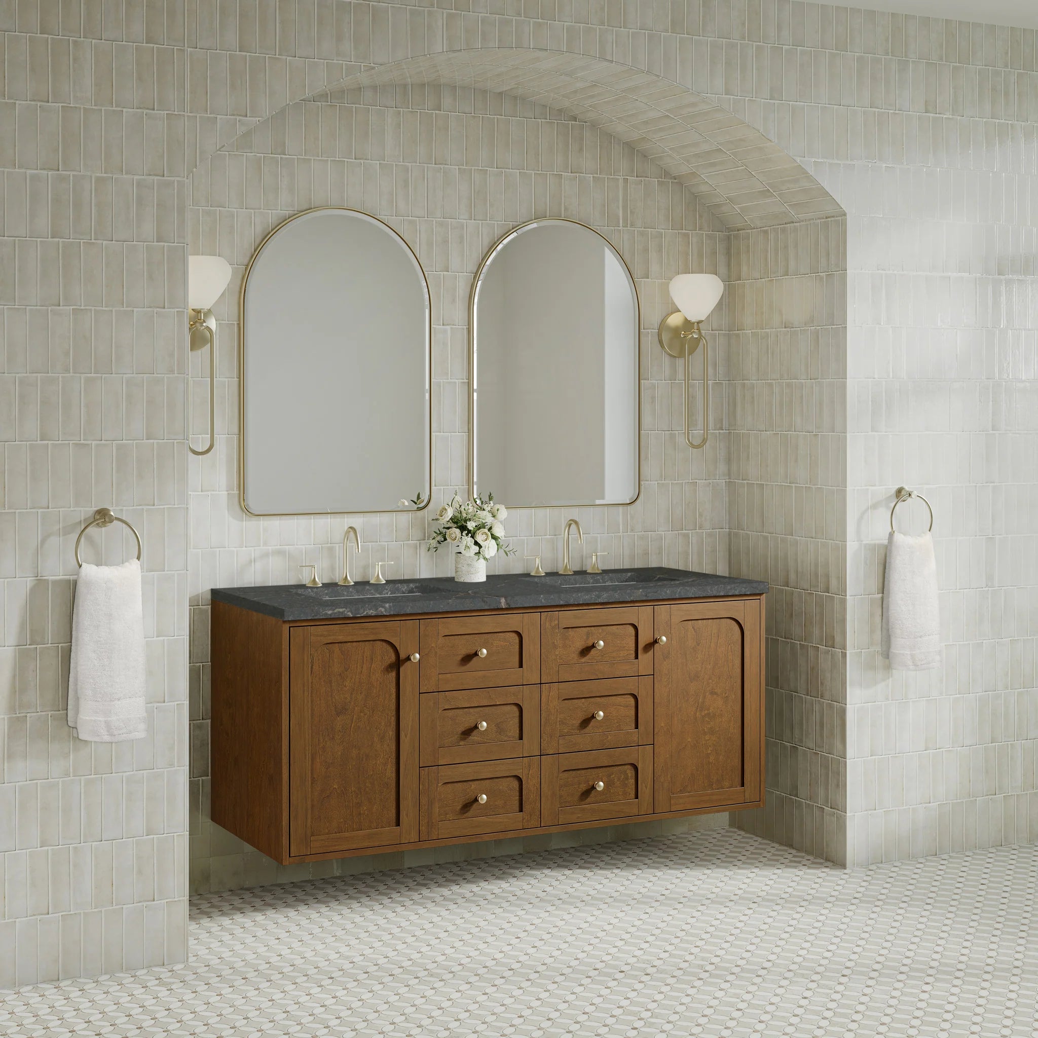 60" Laurent Double Vanity in Honey Oak w/FreePower Wireless Charger by James Martin Vanities-Parisien Bleu Silestone 4