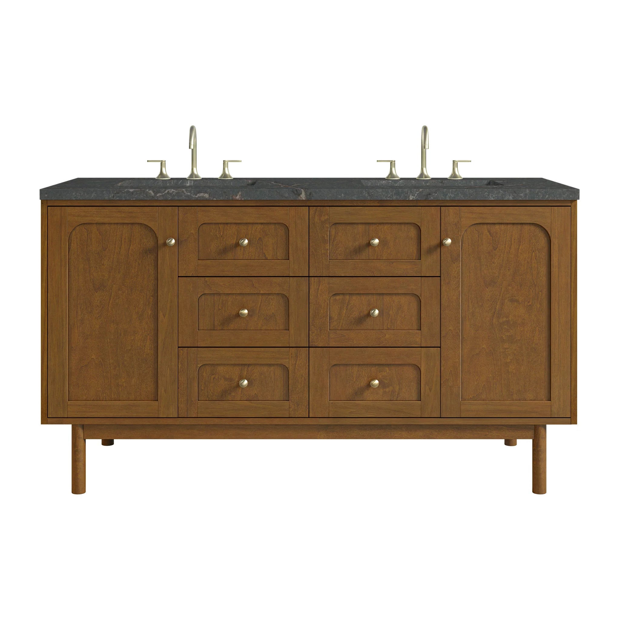 60" Laurent Double Vanity in Honey Oak w/FreePower Wireless Charger by James Martin Vanities-Parisien Bleu Silestone 