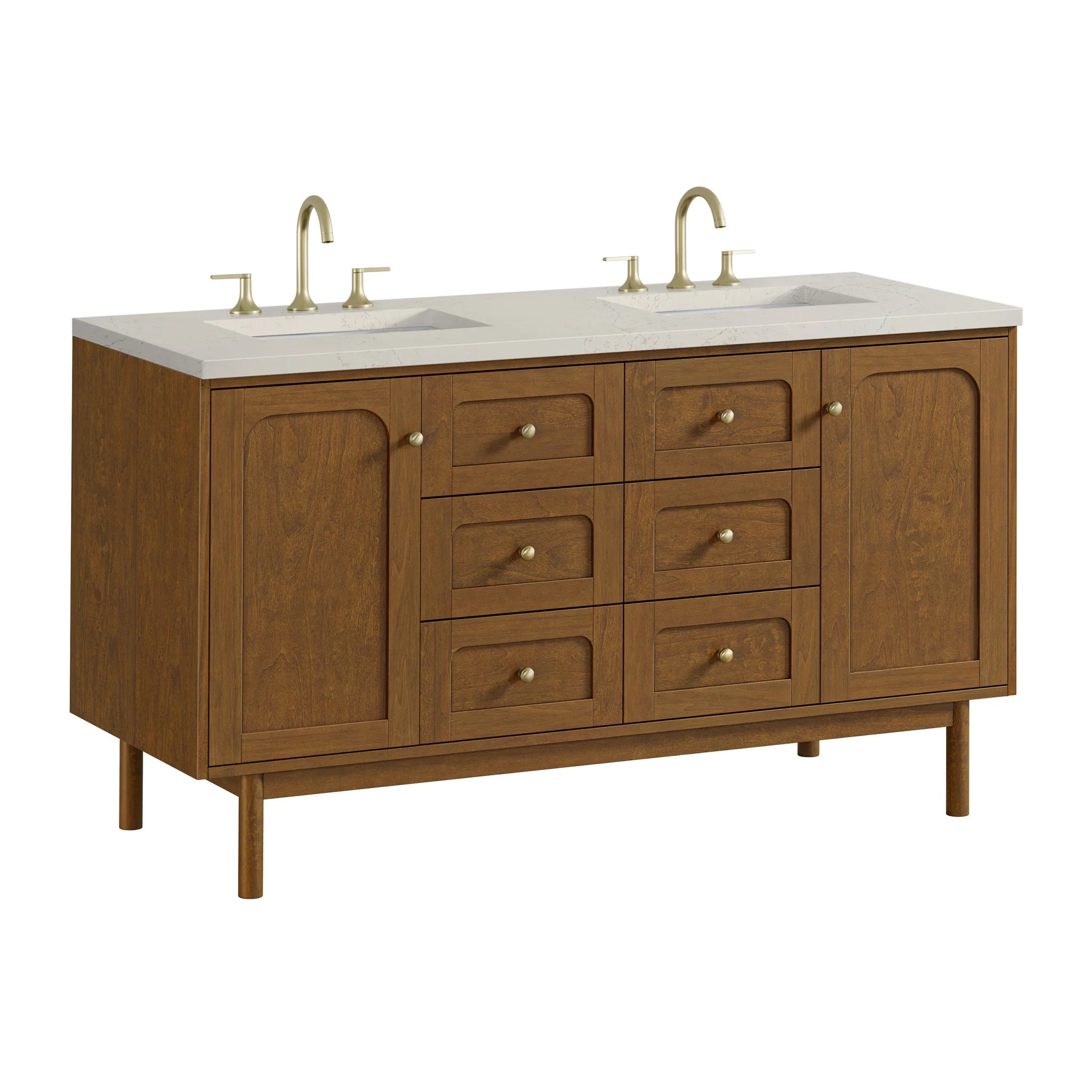 60" Laurent Double Vanity in Honey Oak w/FreePower Wireless Charger by James Martin Vanities-Siberian Silestone 17