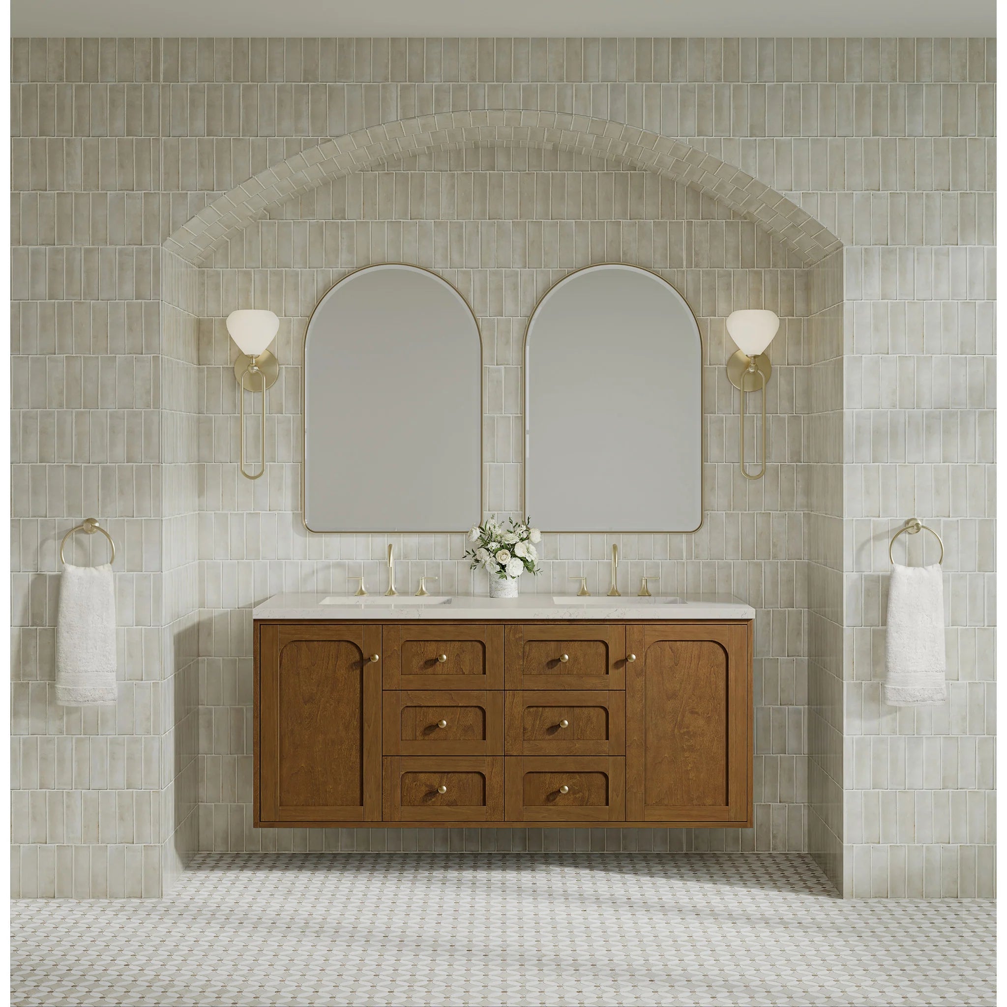 60" Laurent Double Vanity in Honey Oak w/FreePower Wireless Charger by James Martin Vanities-Siberian Silestone 3