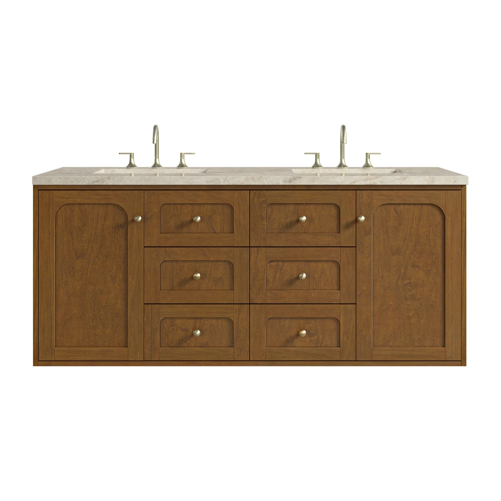 60" Laurent Double Vanity in Honey Oak w/FreePower Wireless Charger by James Martin Vanities-Tajnar Eclos 1