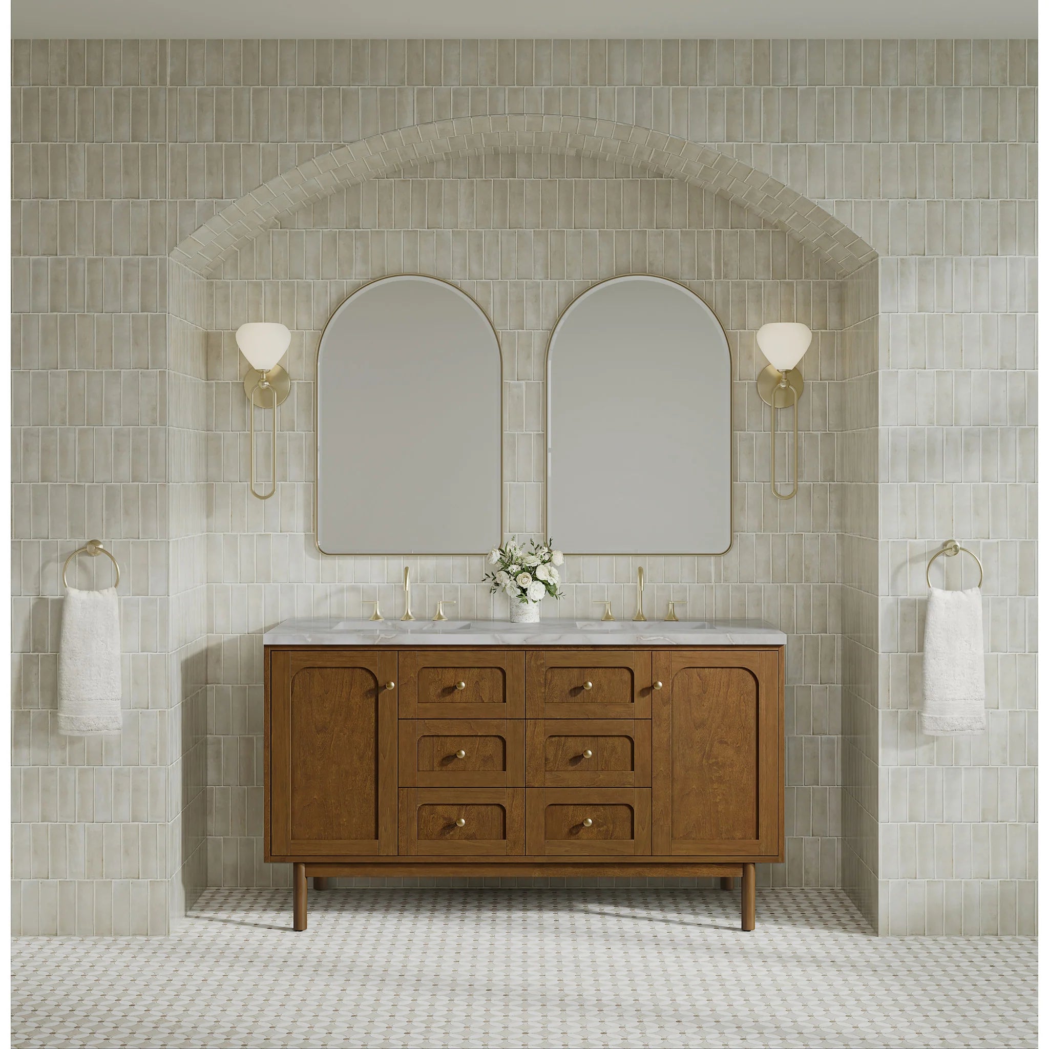 60" Laurent Double Vanity in Honey Oak w/FreePower Wireless Charger by James Martin Vanities-Victorian Silver Silestone 2