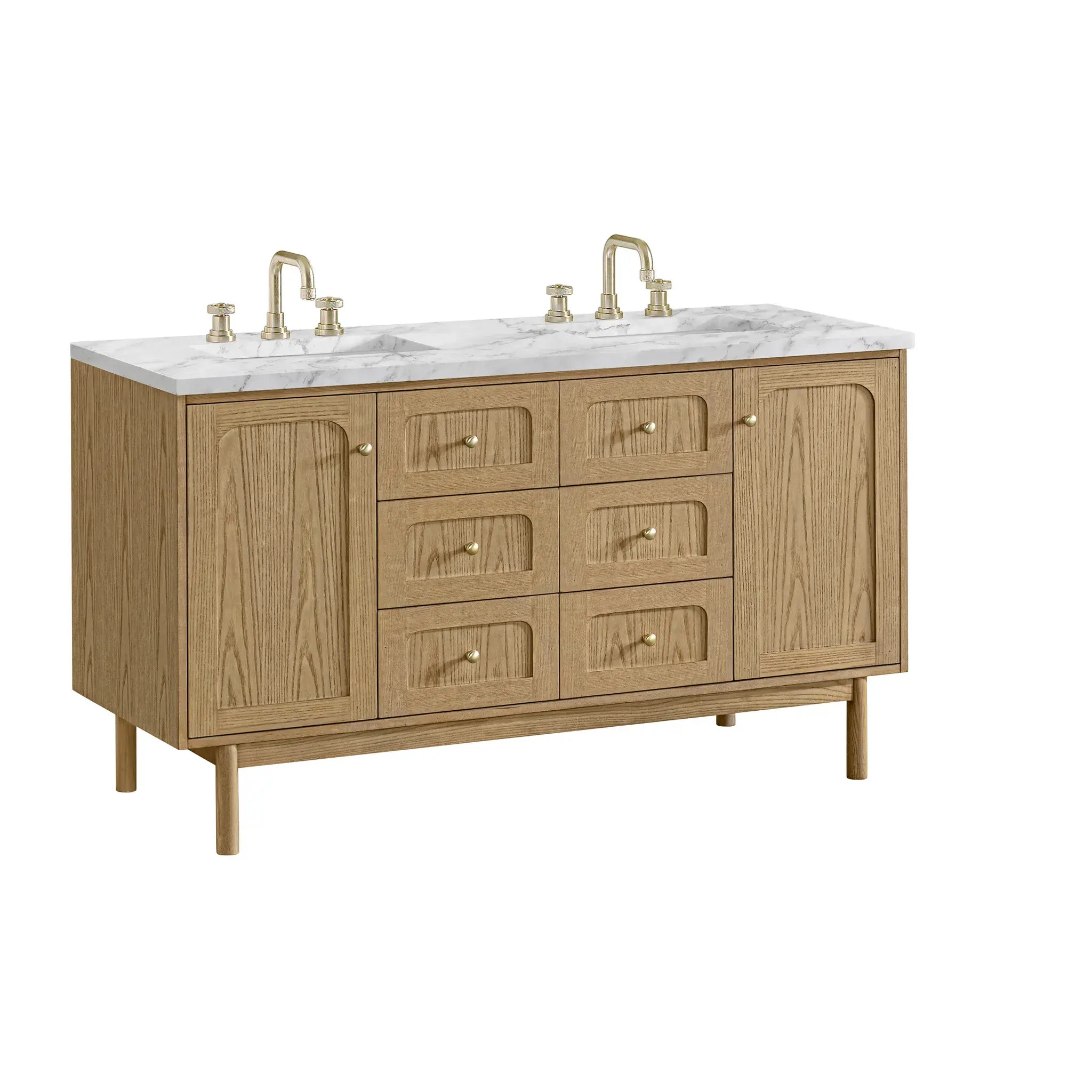 60" Laurent Double Vanity in Light Natural Oak-Carrara White Marble-8" Widespread image 14