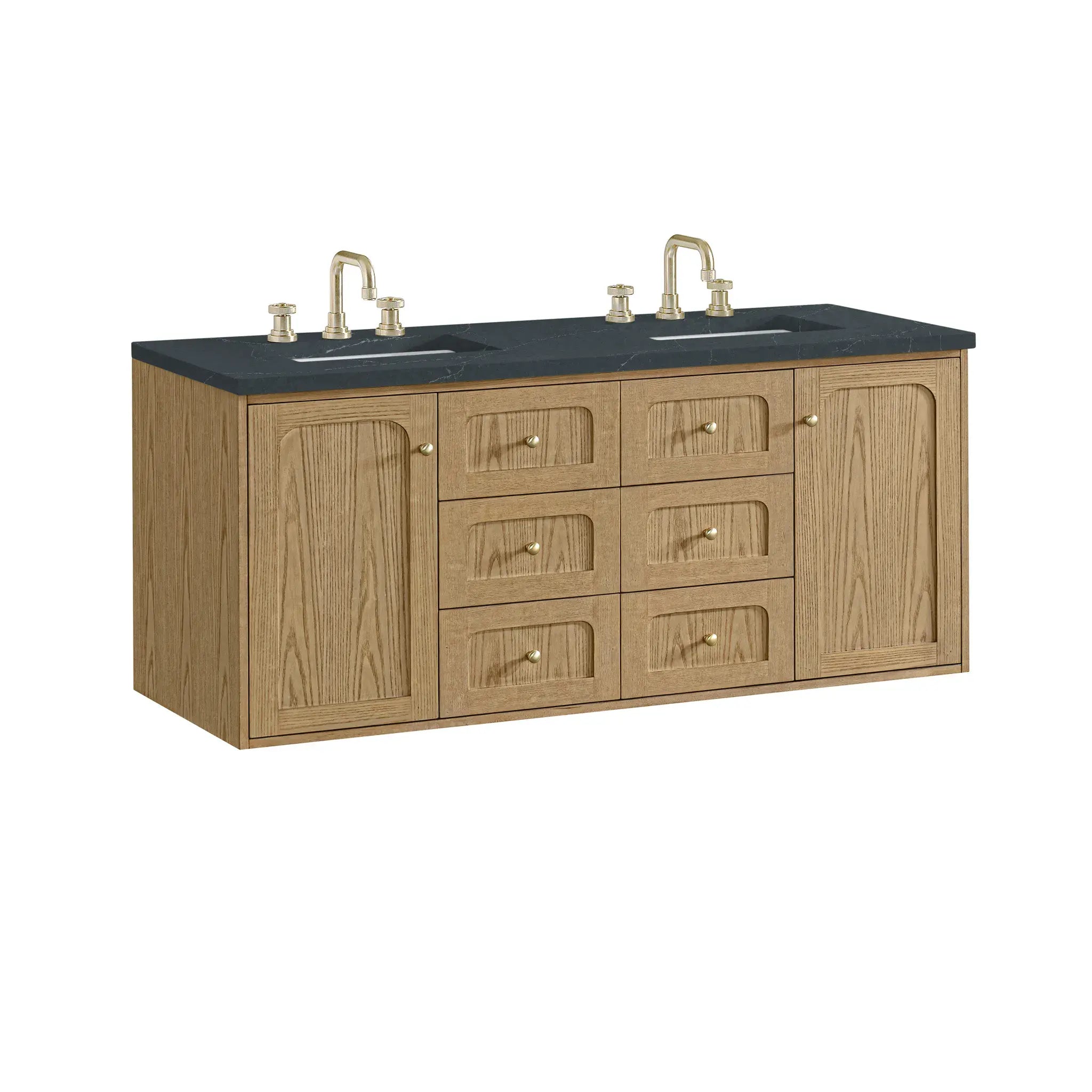 60" Laurent Double Vanity in Light Natural Oak-Charcoal Soapstone Silestone-8" Widespread image 15