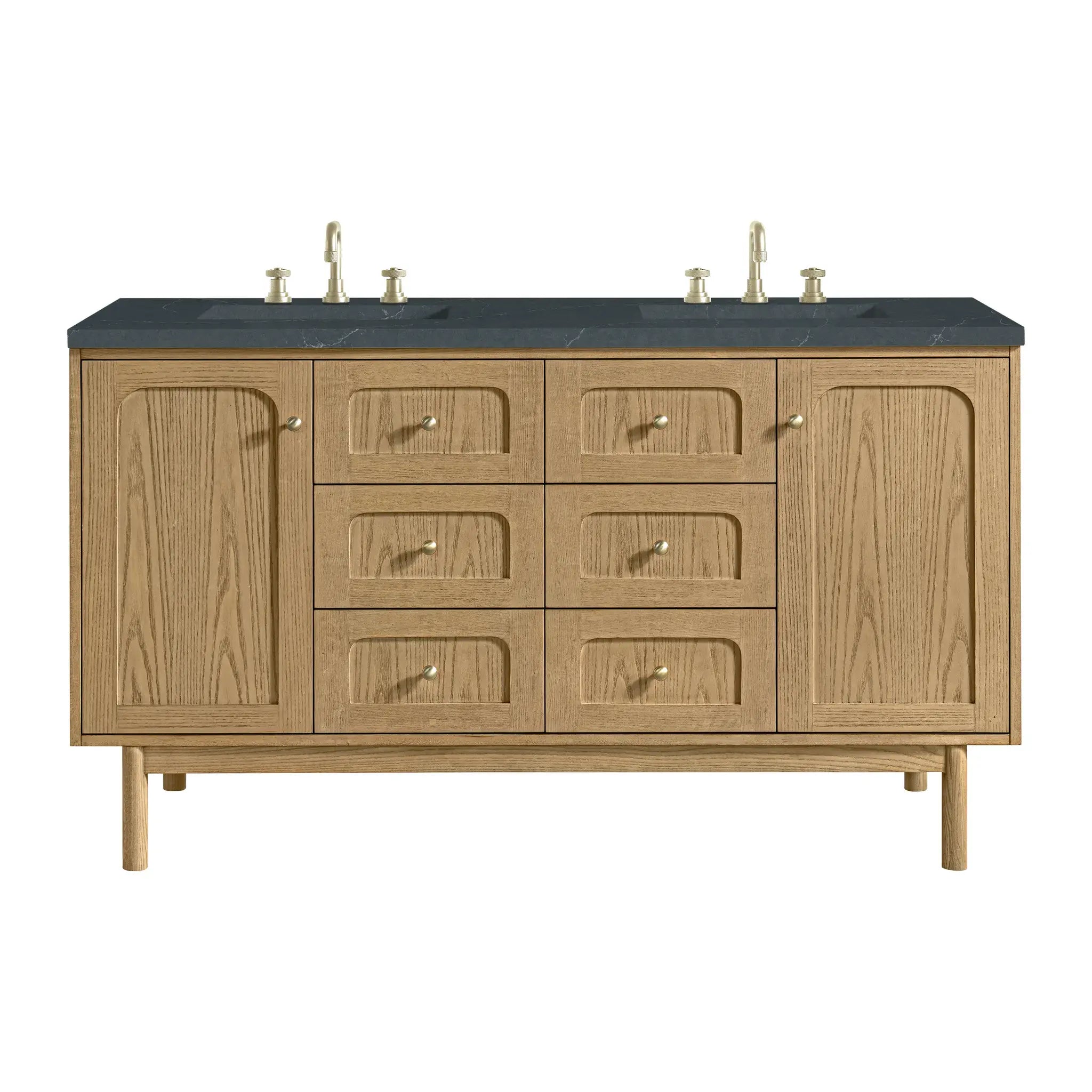 60" Laurent Double Vanity in Light Natural Oak-Charcoal Soapstone Silestone-8" Widespread image