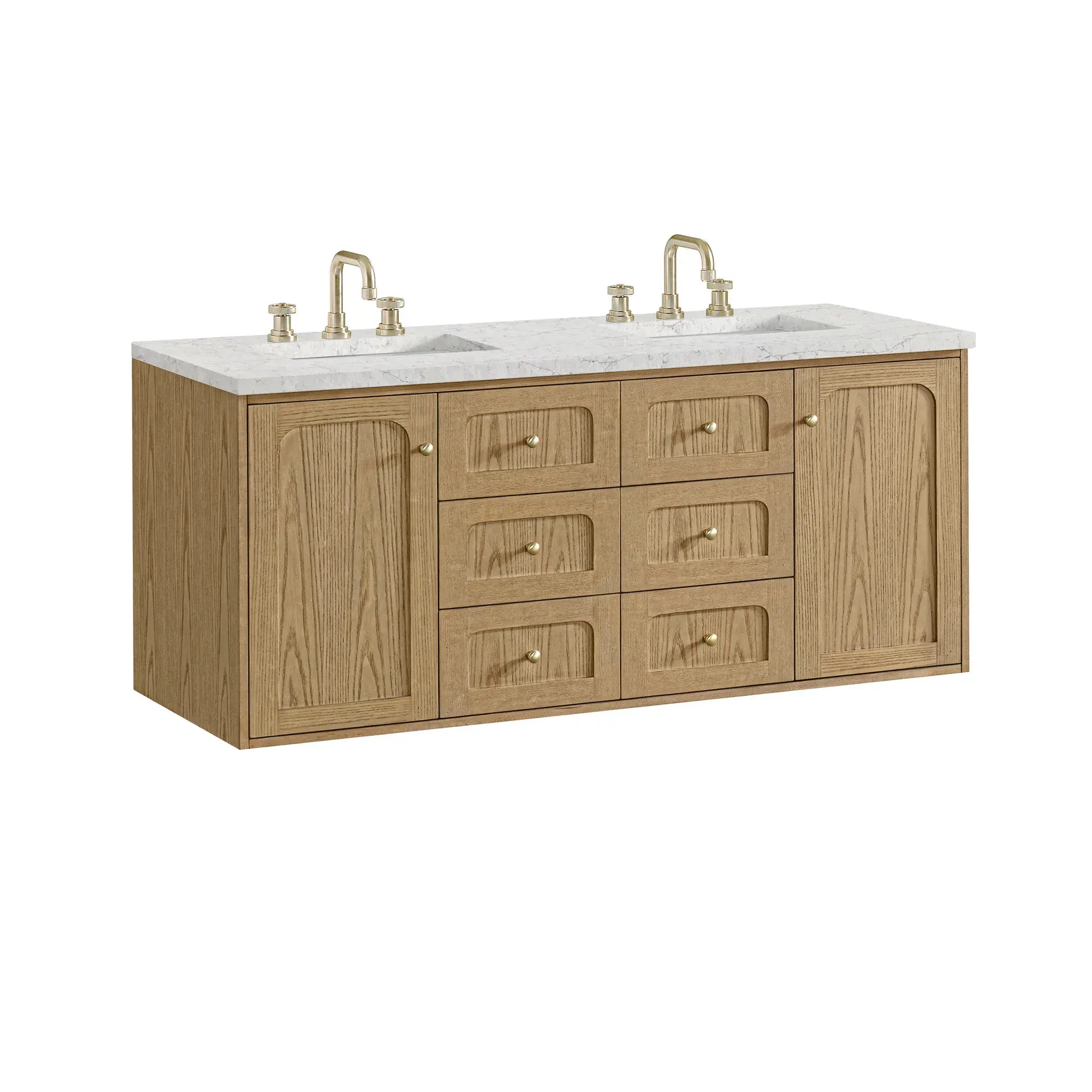 60" Laurent Double Vanity in Light Natural Oak-Eternal Jasmine Pearl Silestone-8" Widespread image 15