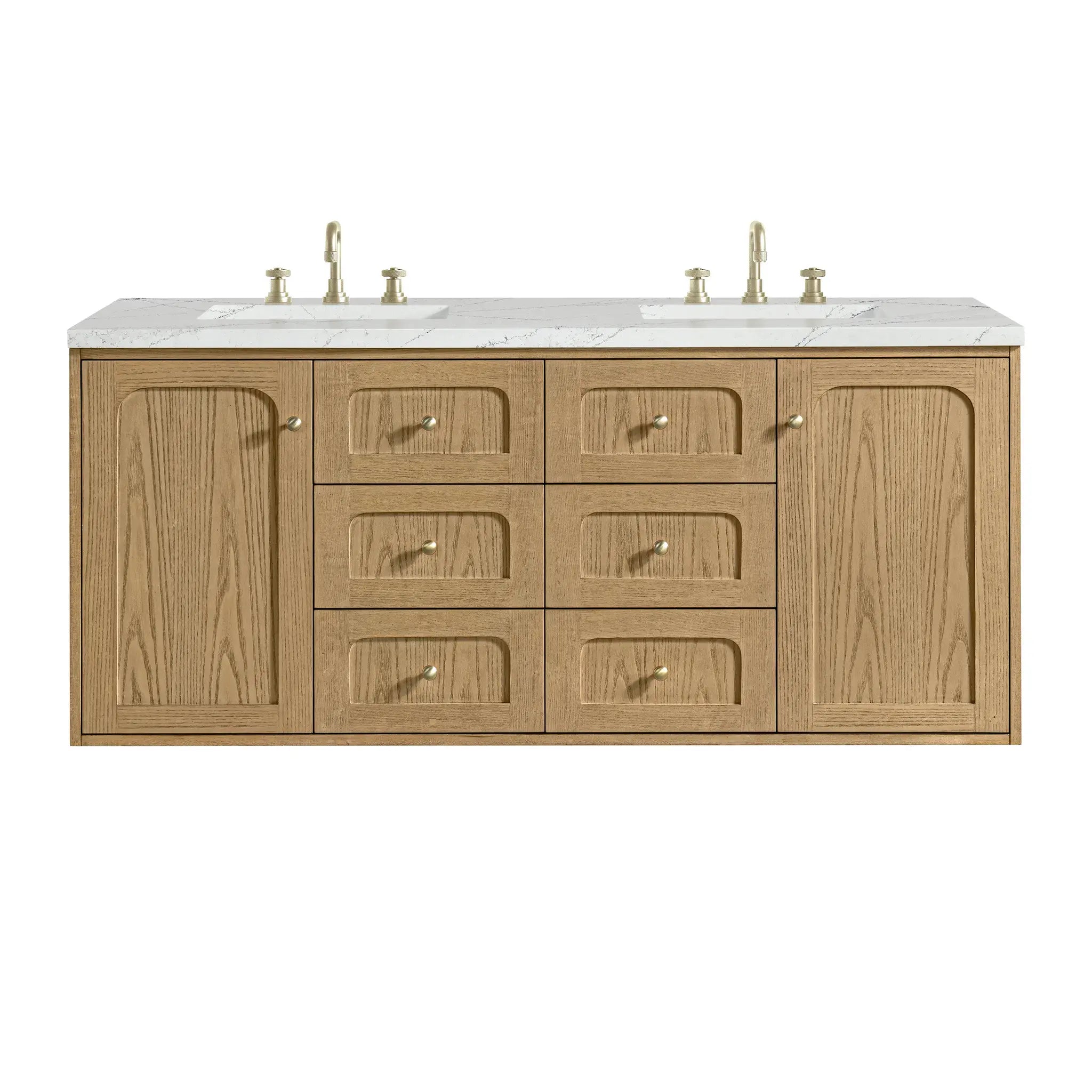 60" Laurent Double Vanity in Light Natural Oak-Ethereal Noctis Silestone-8" Widespread image 1