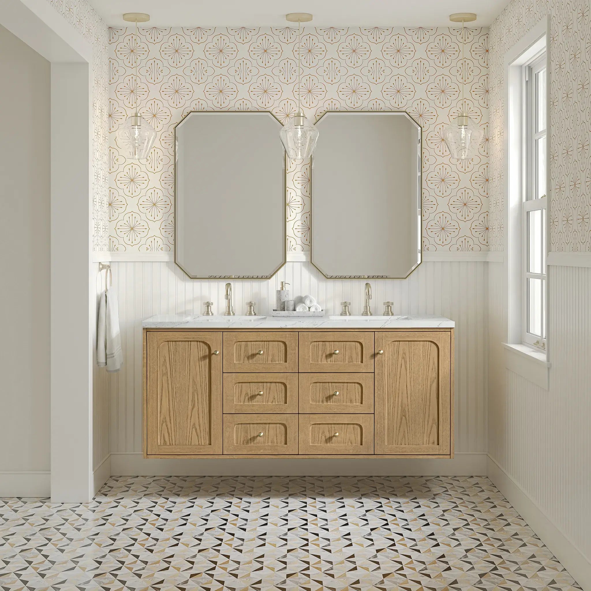 60" Laurent Double Vanity in Light Natural Oak-Ethereal Noctis Silestone-8" Widespread image 4