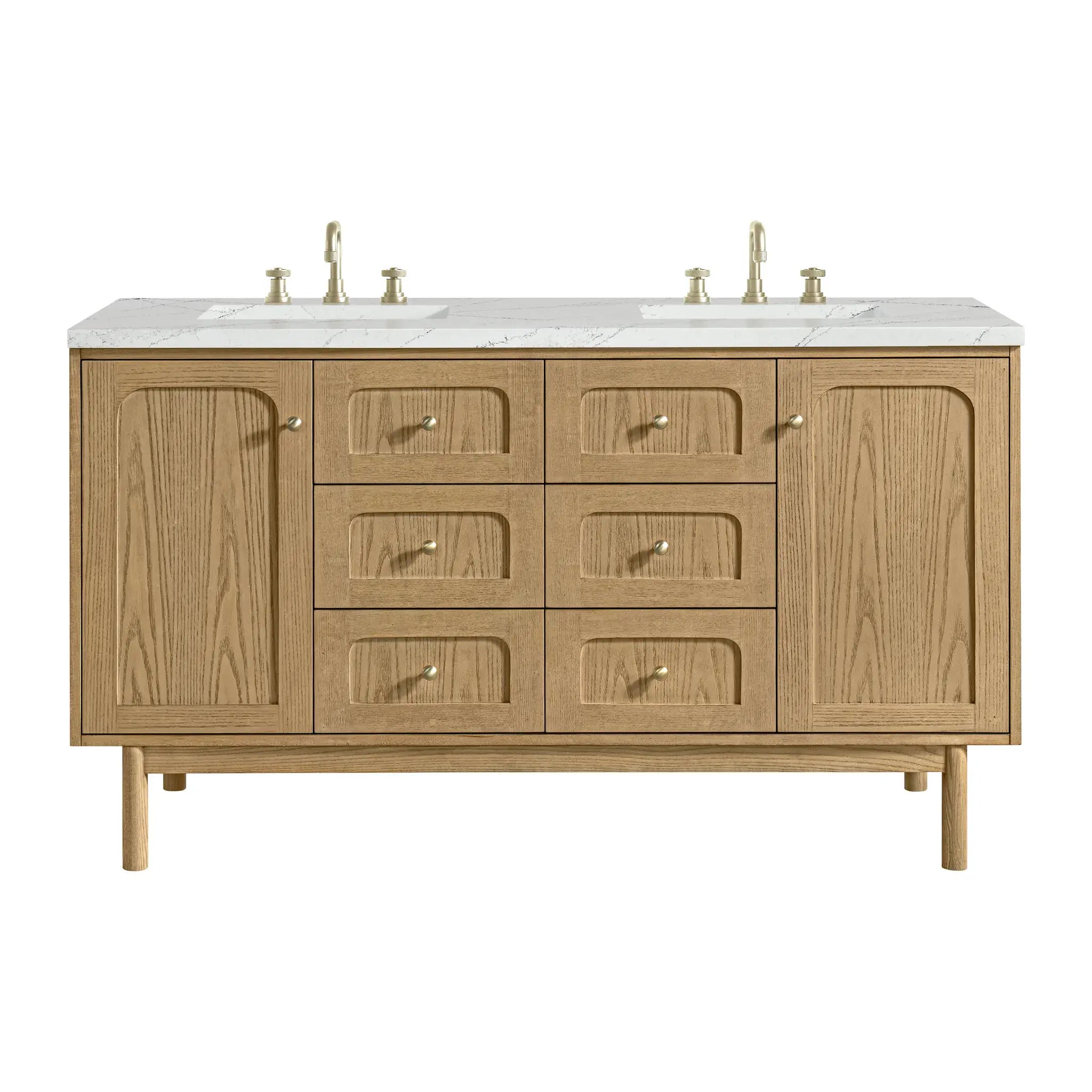 60" Laurent Double Vanity in Light Natural Oak-Ethereal Noctis Silestone-8" Widespread image