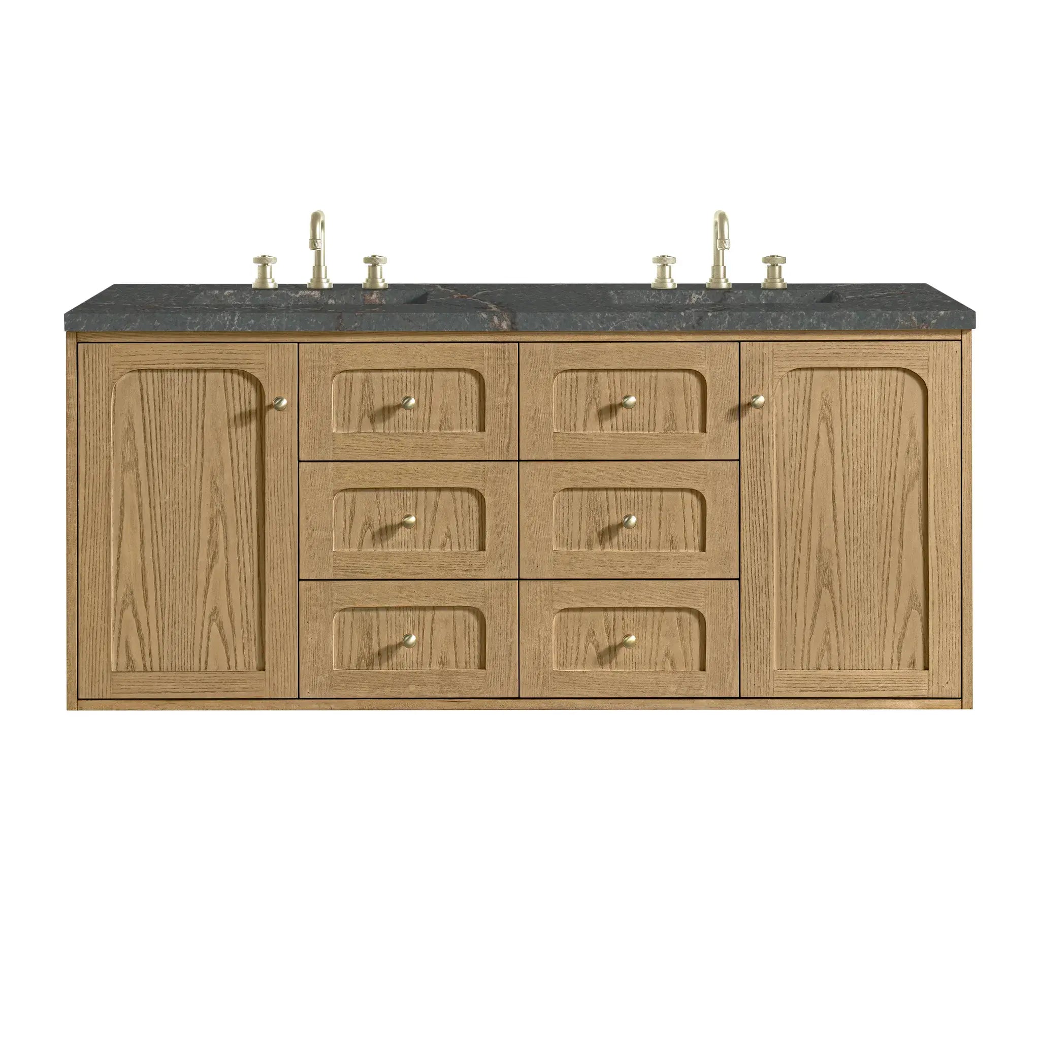 60" Laurent Double Vanity in Light Natural Oak-Parisien Bleu Silestone-8" Widespread image 1