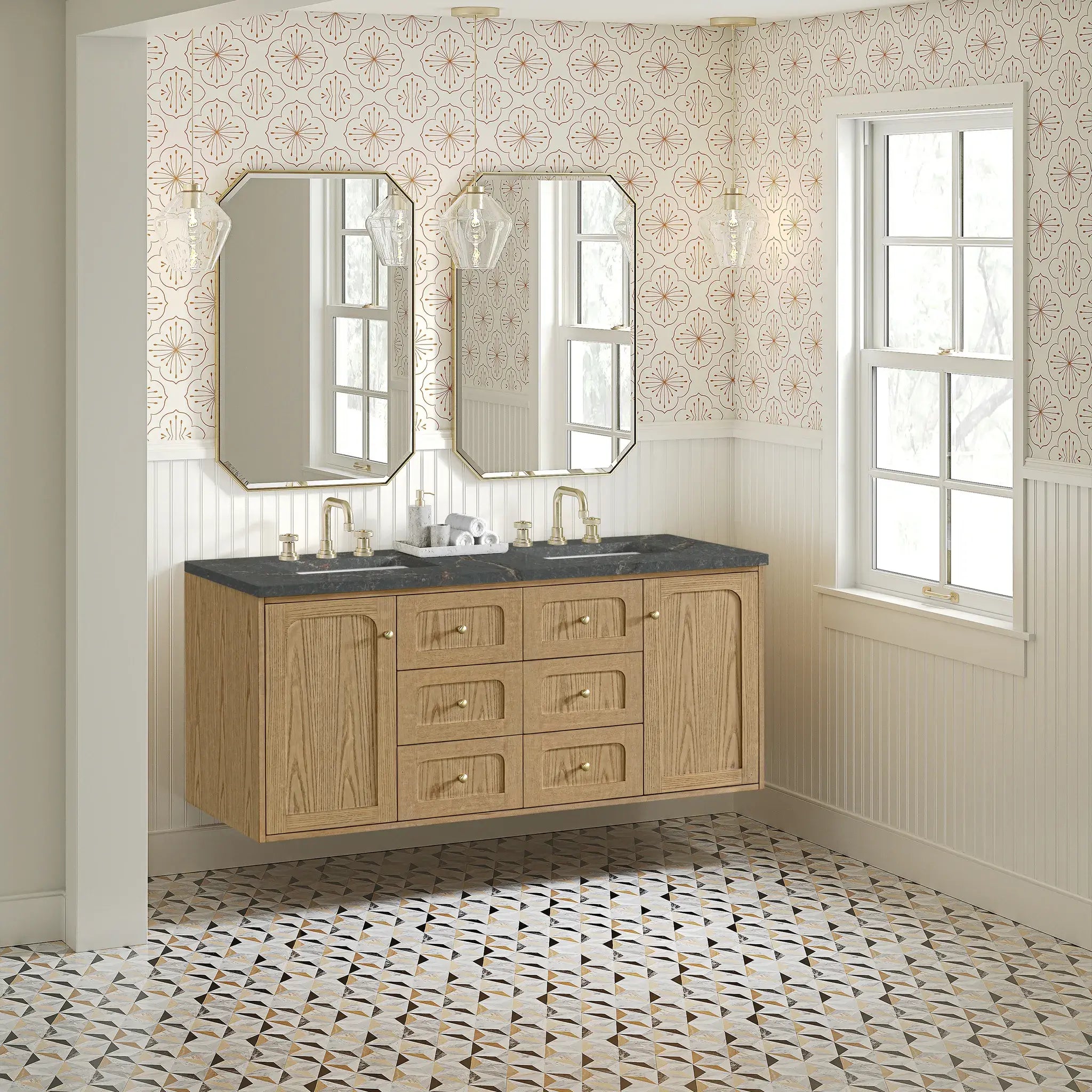 60" Laurent Double Vanity in Light Natural Oak-Parisien Bleu Silestone-8" Widespread image 6