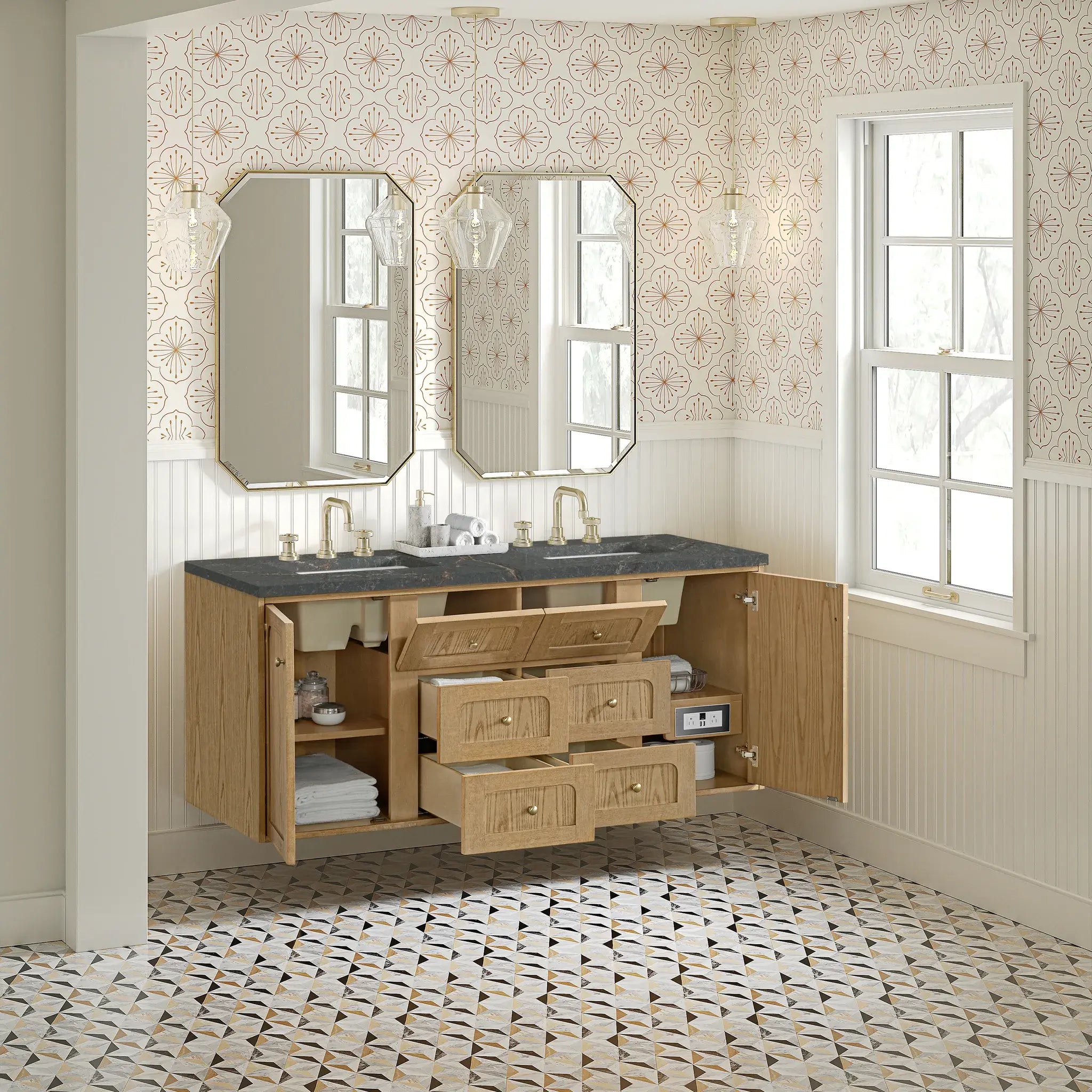 60" Laurent Double Vanity in Light Natural Oak-Parisien Bleu Silestone-8" Widespread image 8