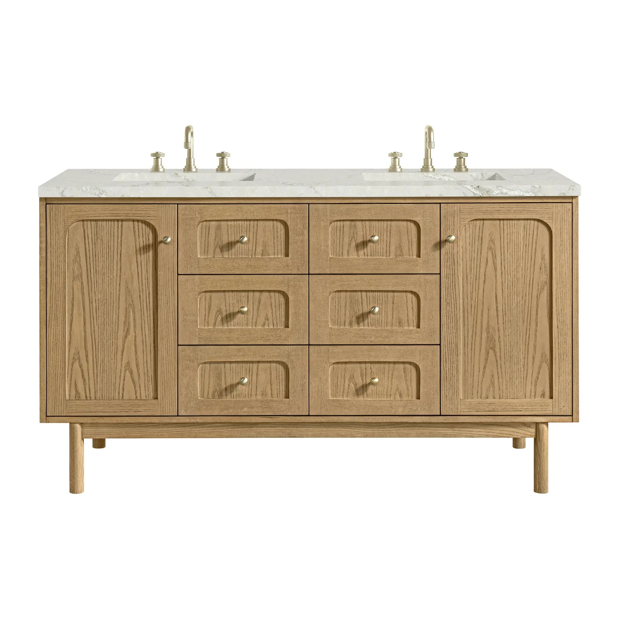 60" Laurent Double Vanity in Light Natural Oak-Victorian Silver Silestone-8" Widespread image