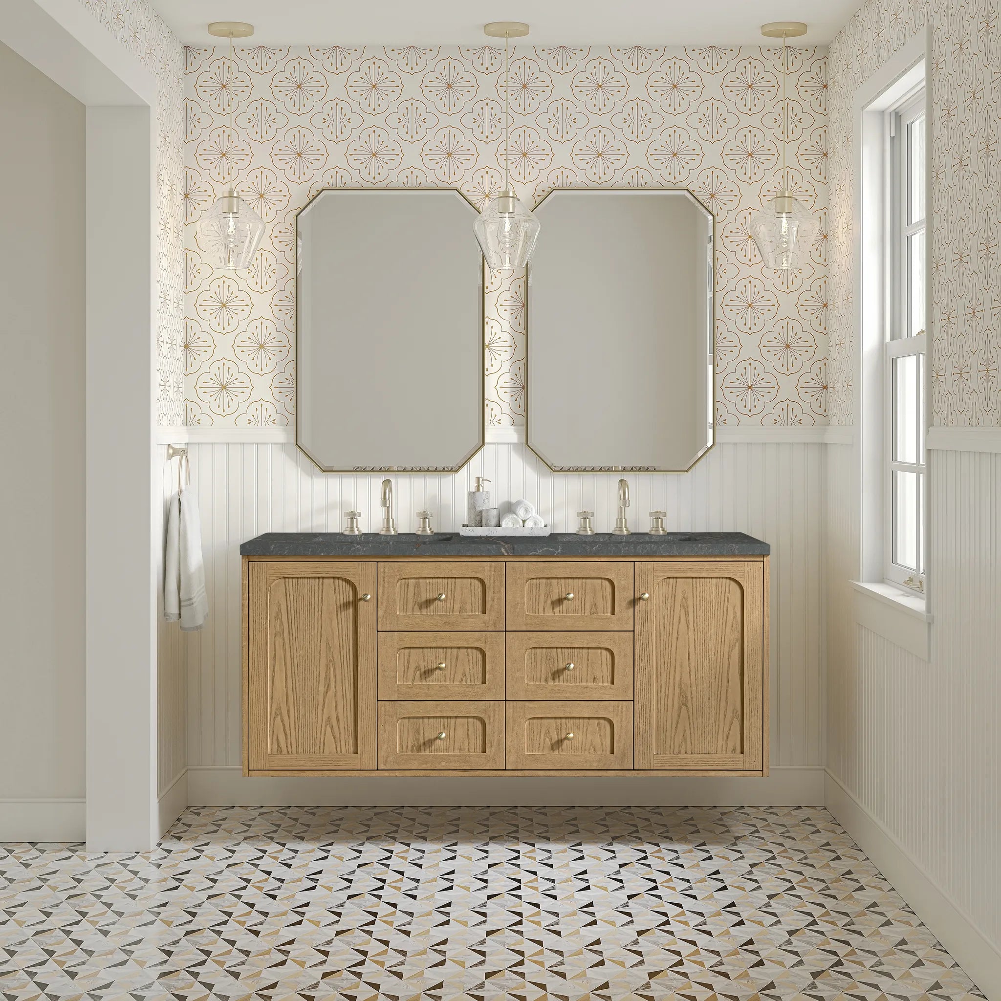 60" Laurent Double Vanity in Light Natural Oak w/FreePower Wireless Charger-Parisien Bleu Silestone-8" Widespread image 7
