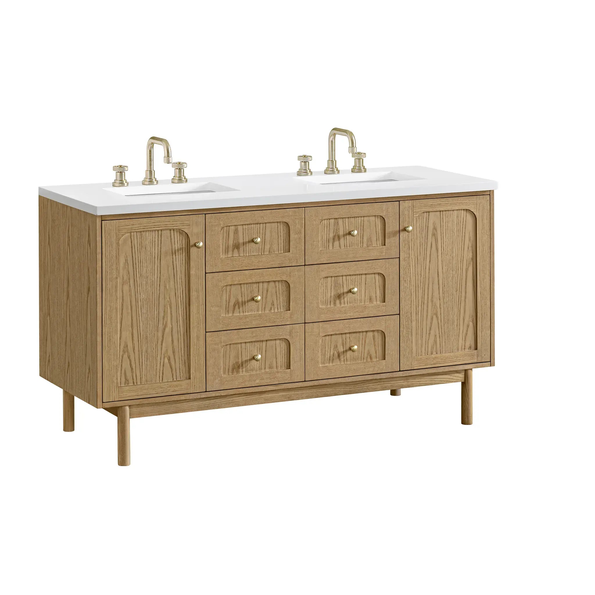 60" Laurent Double Vanity in Light Natural Oak-White Zeus Silestone-8" Widespread image 14