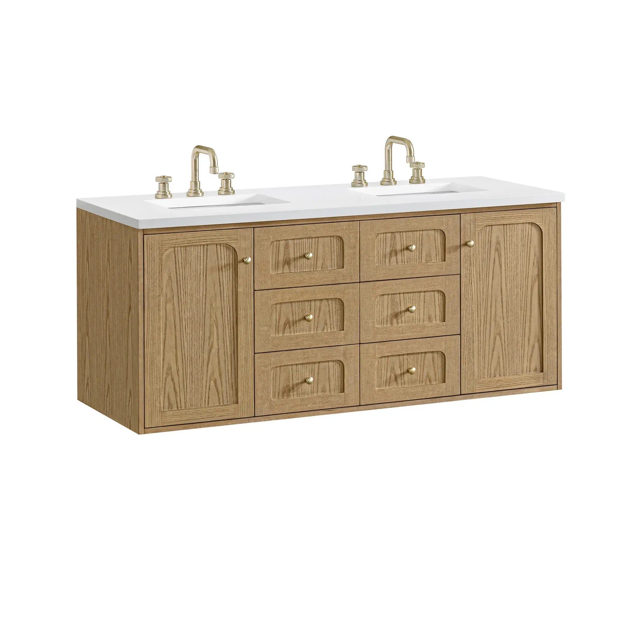 60" Laurent Double Vanity in Light Natural Oak-White Zeus Silestone-8" Widespread image 15