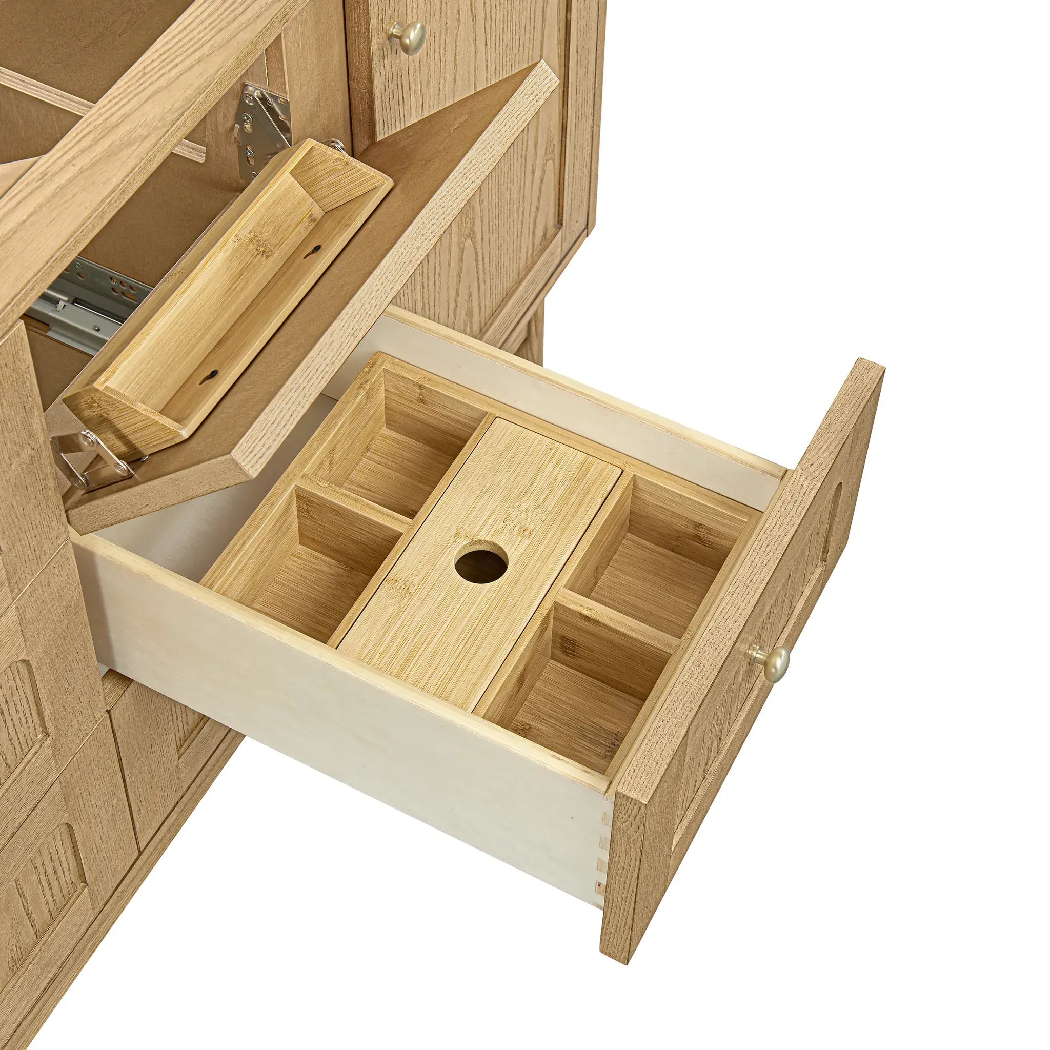 60" Laurent Double Vanity in Light Natural Oak-White Zeus Silestone-8" Widespread image 18