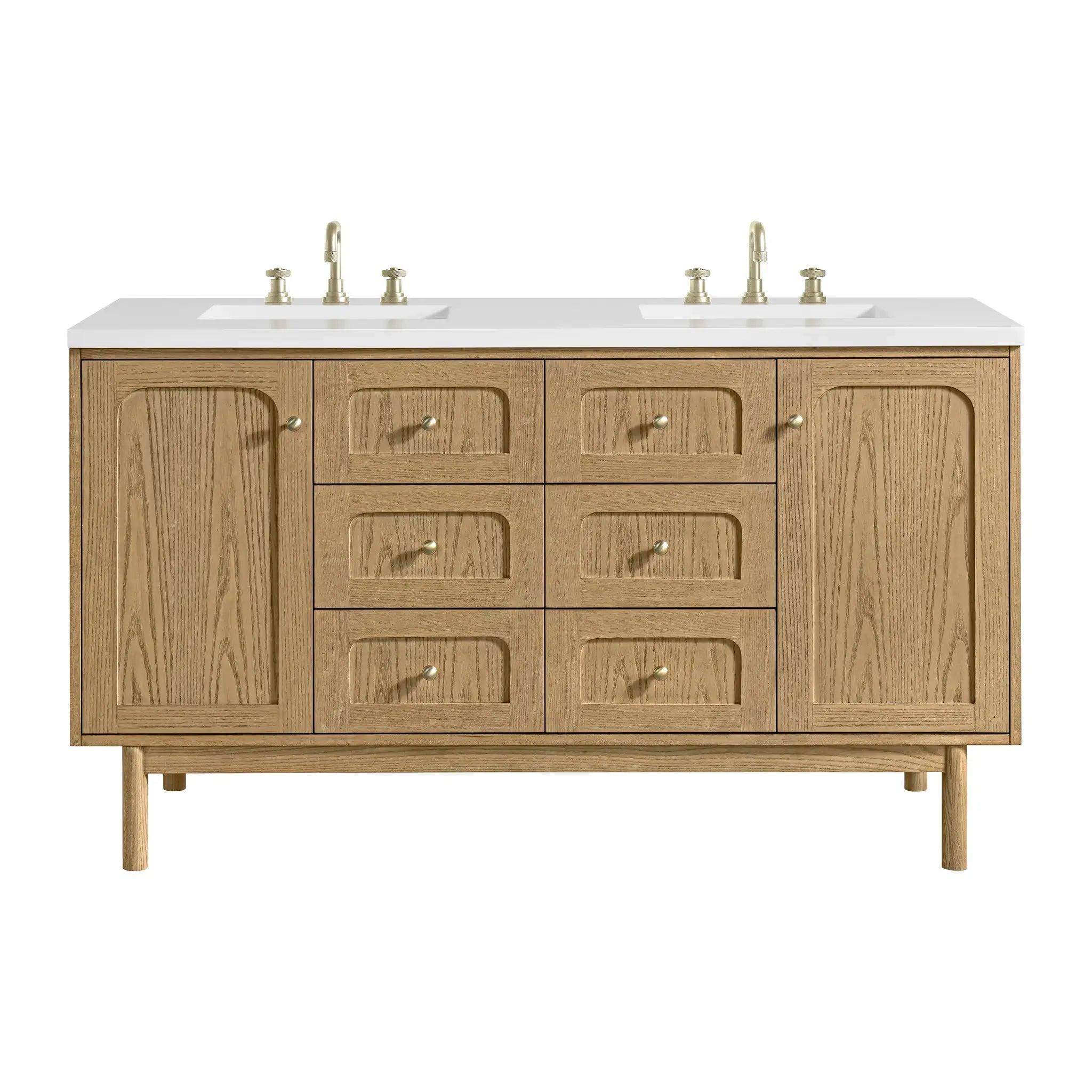 60" Laurent Double Vanity in Light Natural Oak-White Zeus Silestone-8" Widespread image