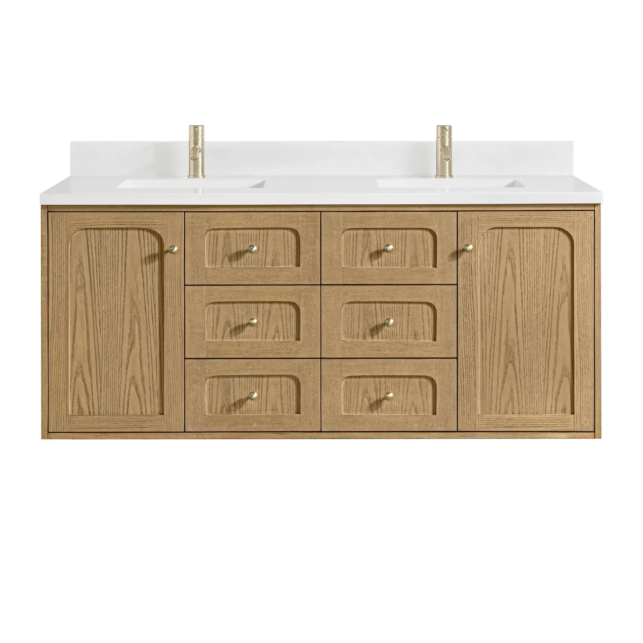 60" Laurent Double Vanity in Light Natural Oak-White Zeus Silestone & Backsplash-Single Hole image 1