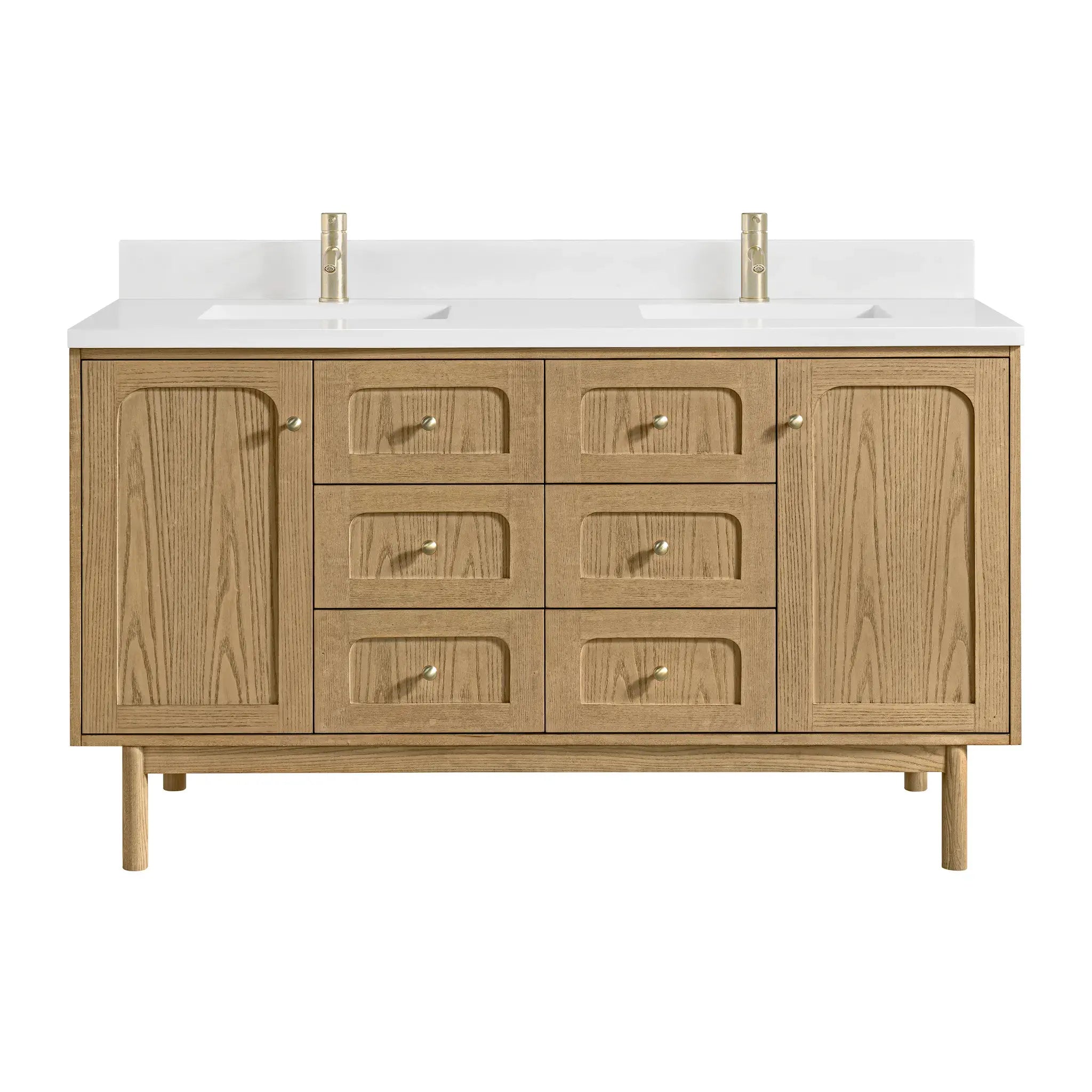 60" Laurent Double Vanity in Light Natural Oak-White Zeus Silestone & Backsplash-Single Hole image